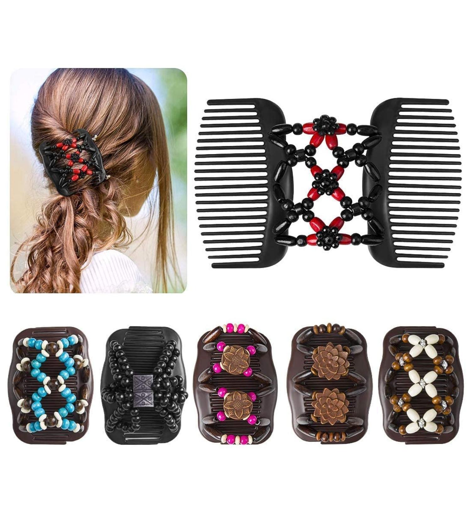 6 Pieces Beads Hair Combs - Magic Elastic Double Clips for Women Girls - DIY Hair Styling Tool - Buy Online on GoSupps.com