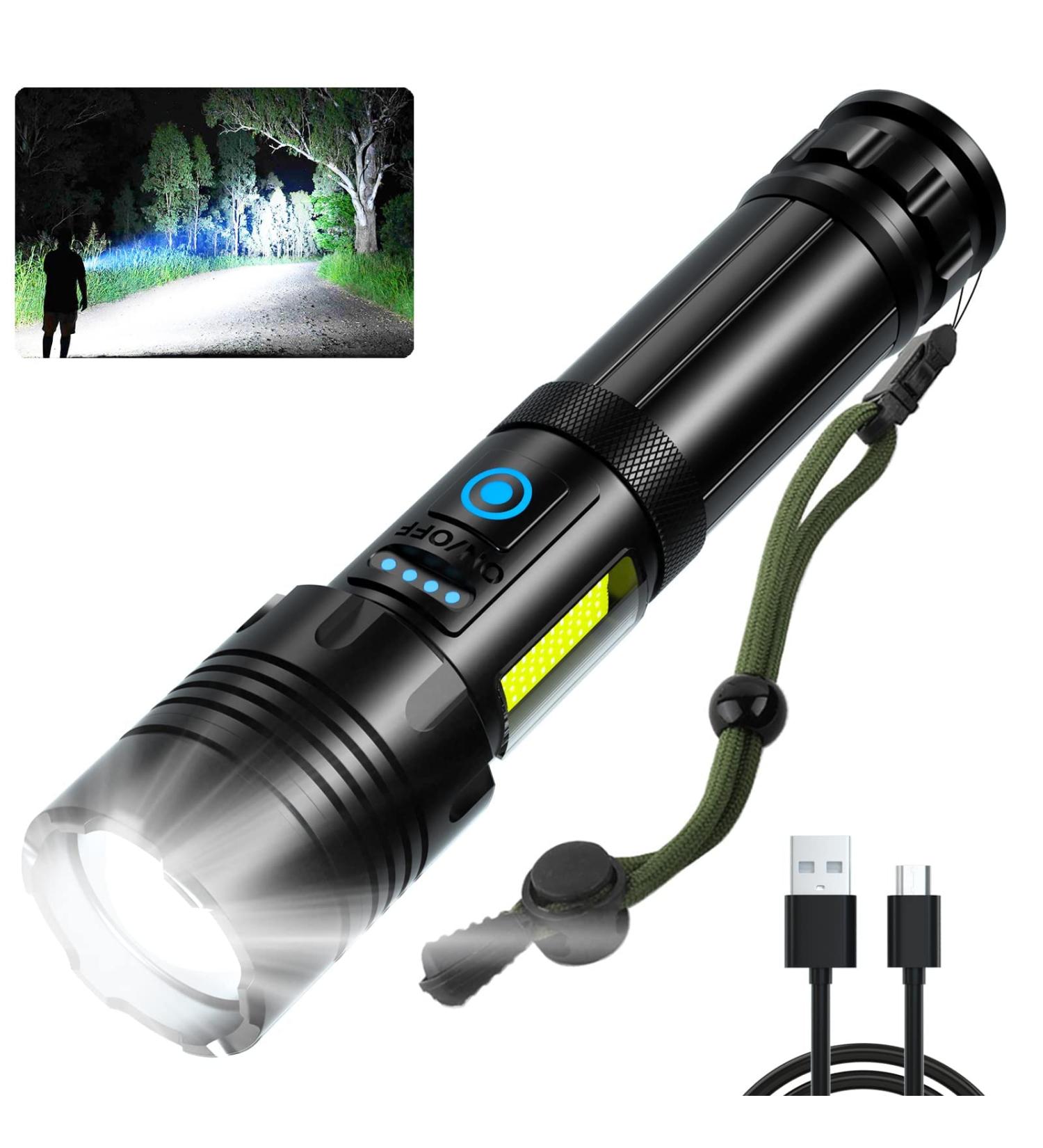 120000 Lumen Rechargeable LED Flashlight | Super Bright, 7 Modes, COB Work Light | IPX6 Waterproof Handheld Flashlight for Emergencies, Camping, Hiking - Buy Online on GoSupps.com