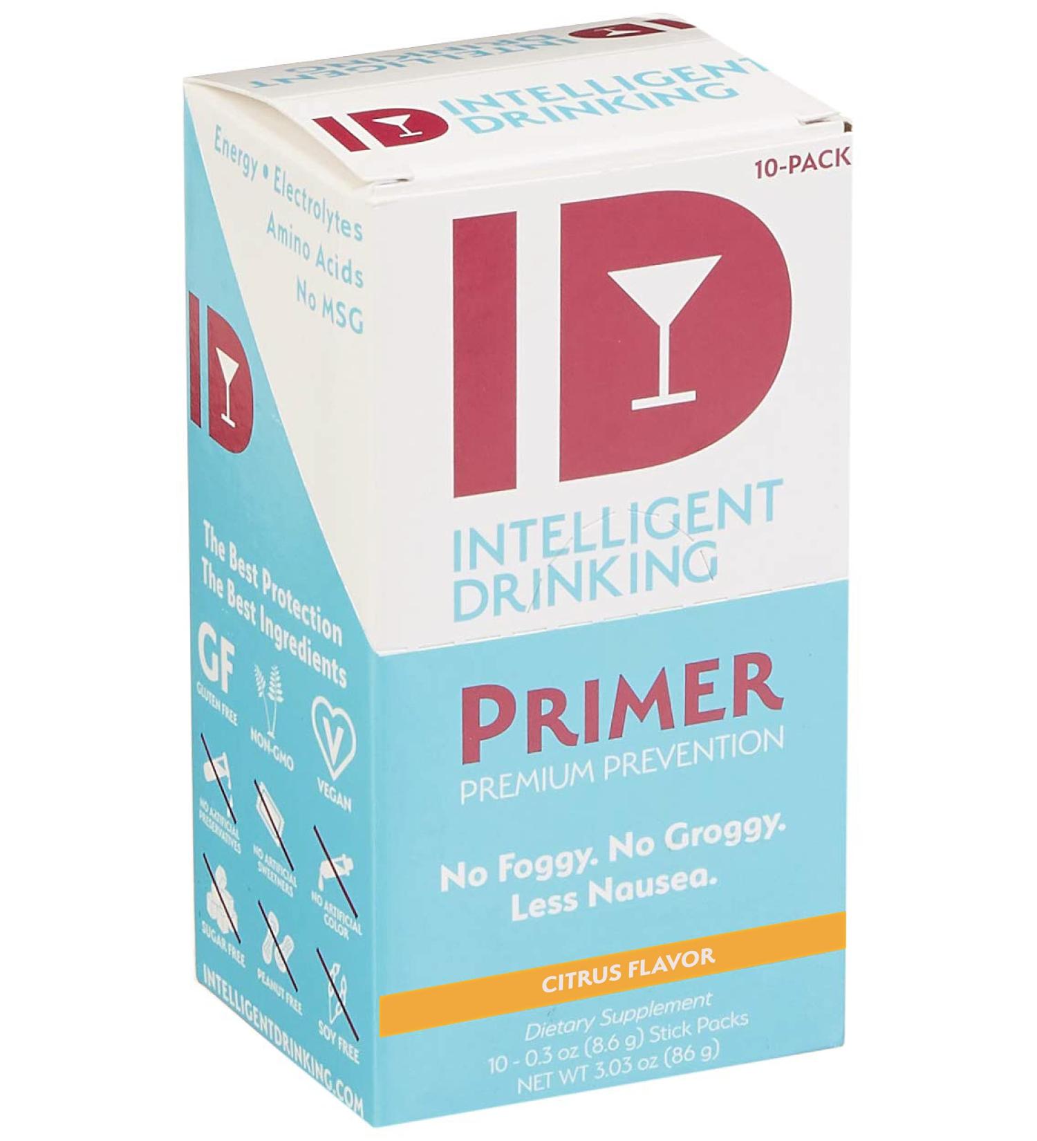 Primer by Intelligent Drinking - Zero Sugar All Natural Hydration & Recovery Packet Electrolytes Vegan & Gluten-Free Nothing Artificial (Citrus 10 Count) 10 Pack Citrus
