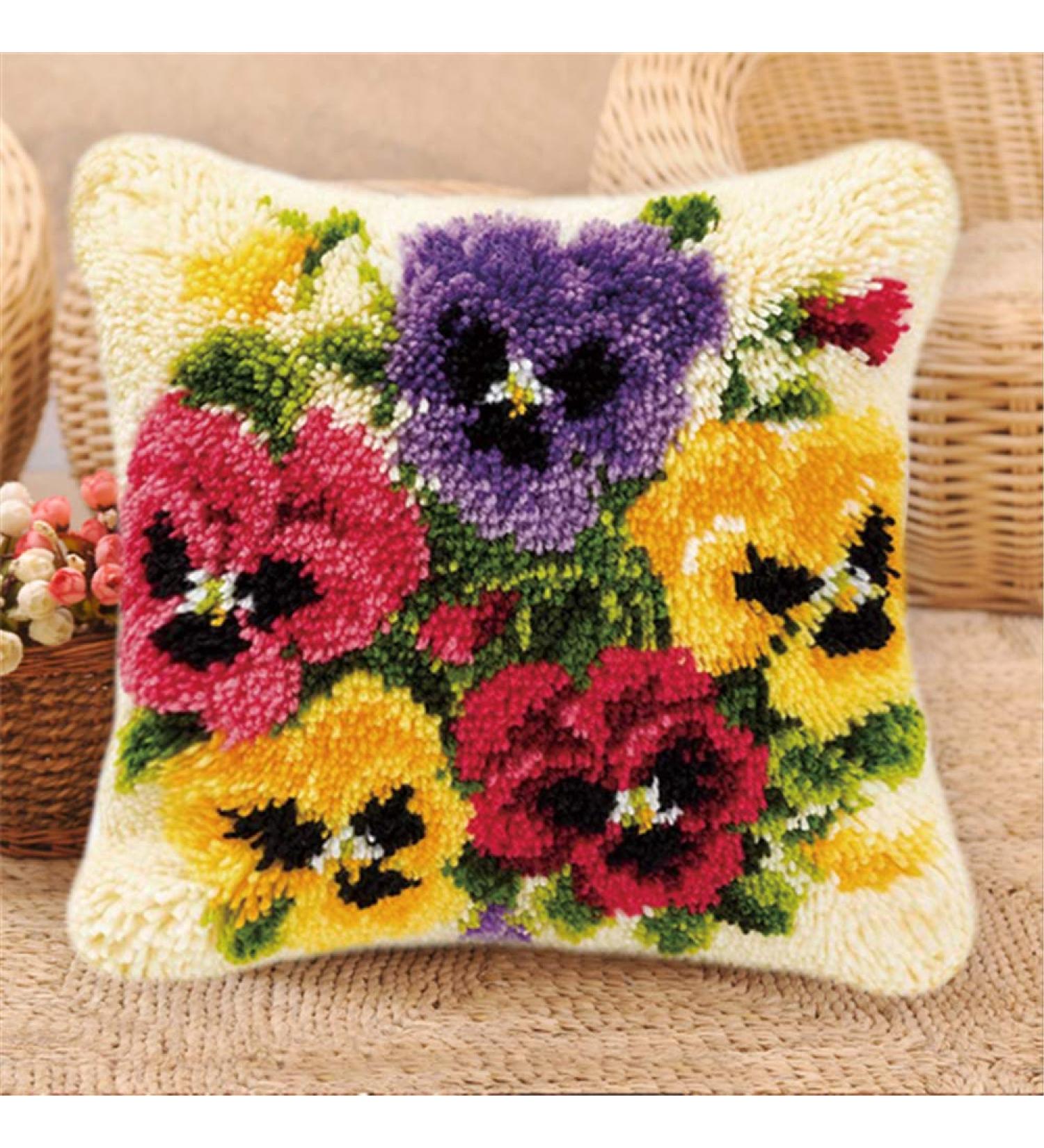 LAPATAIN Latch Hook Kit for DIY 17X17inch Throw Pillow Cover - Color Flower Design - Buy Online on GoSupps.com