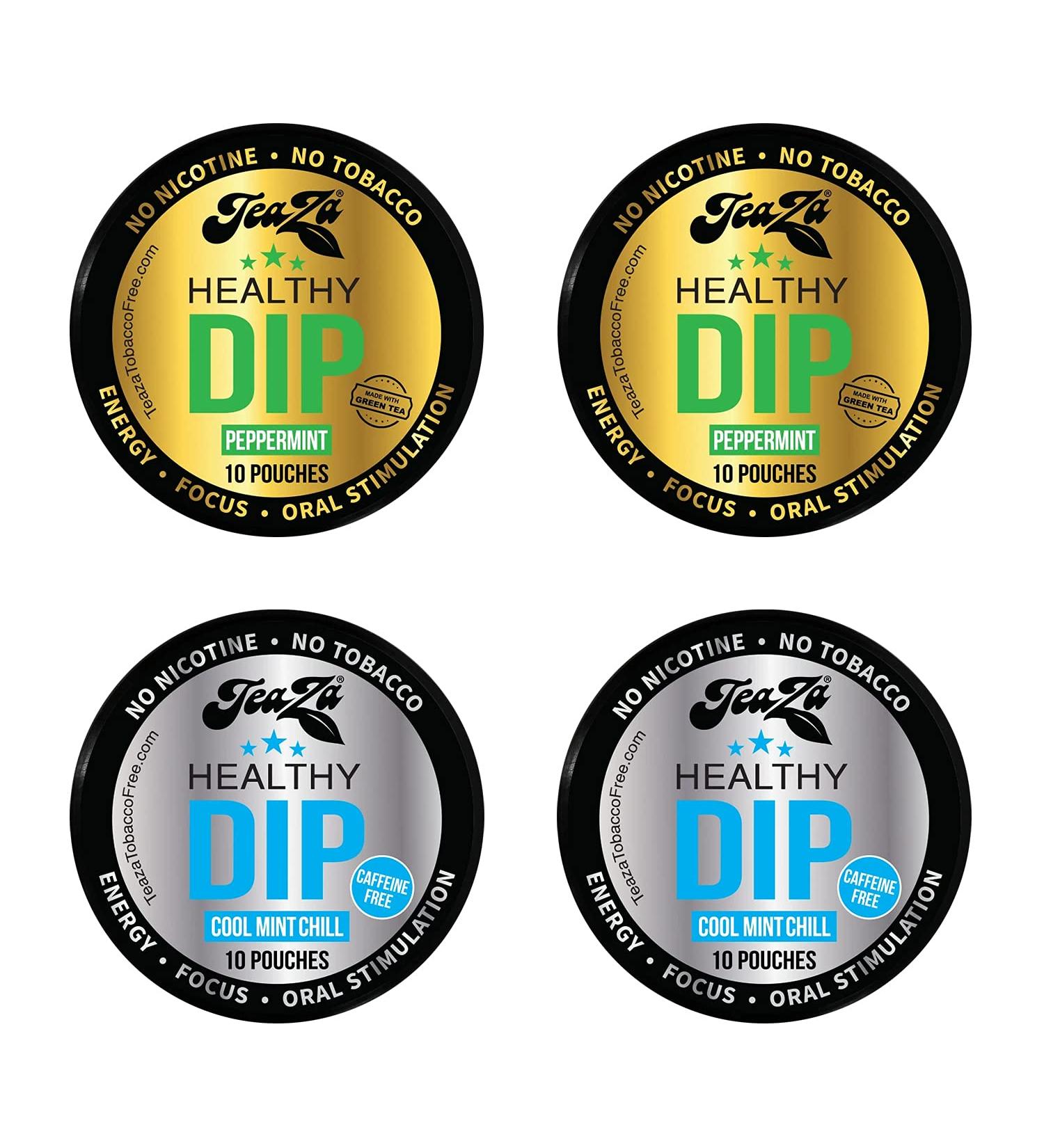 Teaza Herbal Energy Pouches Bundle - Minty Fresh Tobacco Alternative | Nicotine & Tobacco Free - 4 Pack (2 Peppermint, 2 Cool Mint) - Buy Online on GoSupps.com