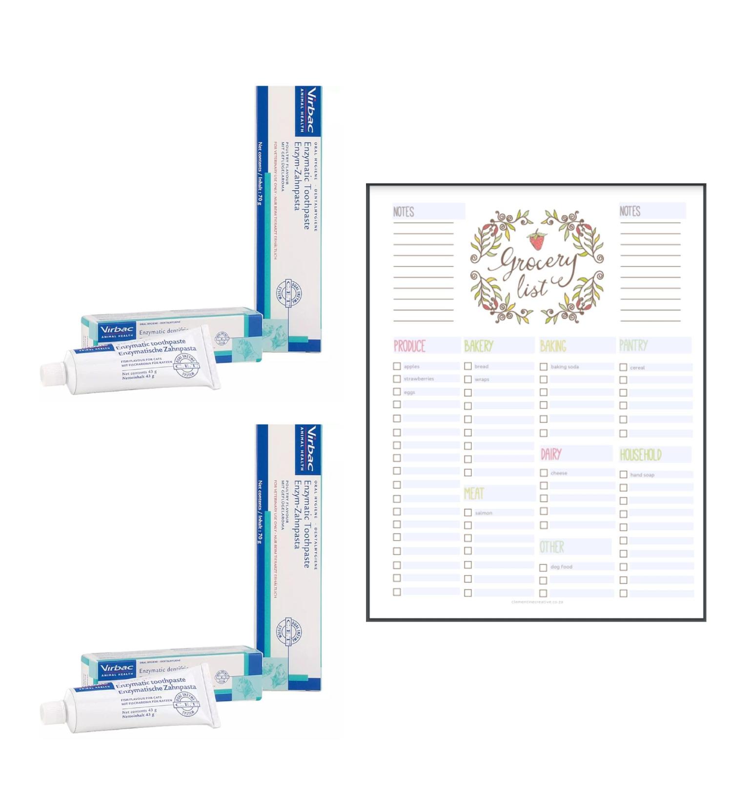 Think Outside the Gift Toothpaste for Cats Bundle which Contains Virbac Enzymatic Toothpaste For Cats Yummy Fish Flavour! 43G - Pack of 2 with Grocery List Card - Buy Online on GoSupps.com
