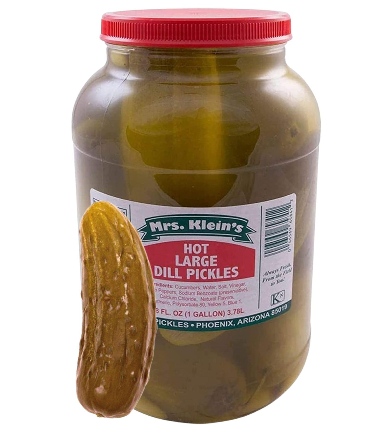Mrs. Klein's Large Hot Pickles - Bold Spicy Dill Snack with Natural Ingredients | Kosher, Low Carb, Gluten Free & Vegan | 128 fl oz Jar - Buy Online on GoSupps.com