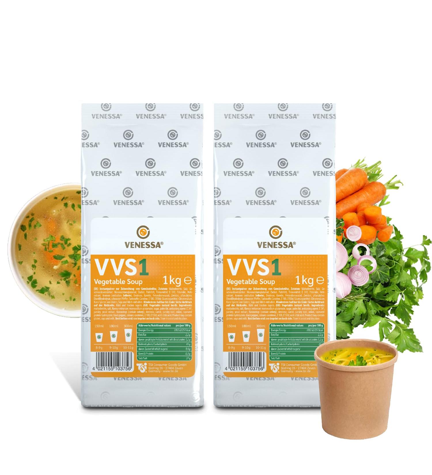 VENESSA VVS1 Pack of 2 Fine Vegetable Stock Sachets - 1 kg - Vending Machine Soup - Vegetable Soup - Vegetarian Soup - Lump-Free Vegetable Soup - Quick Preparation - Suitable for - Buy Online on GoSupps.com