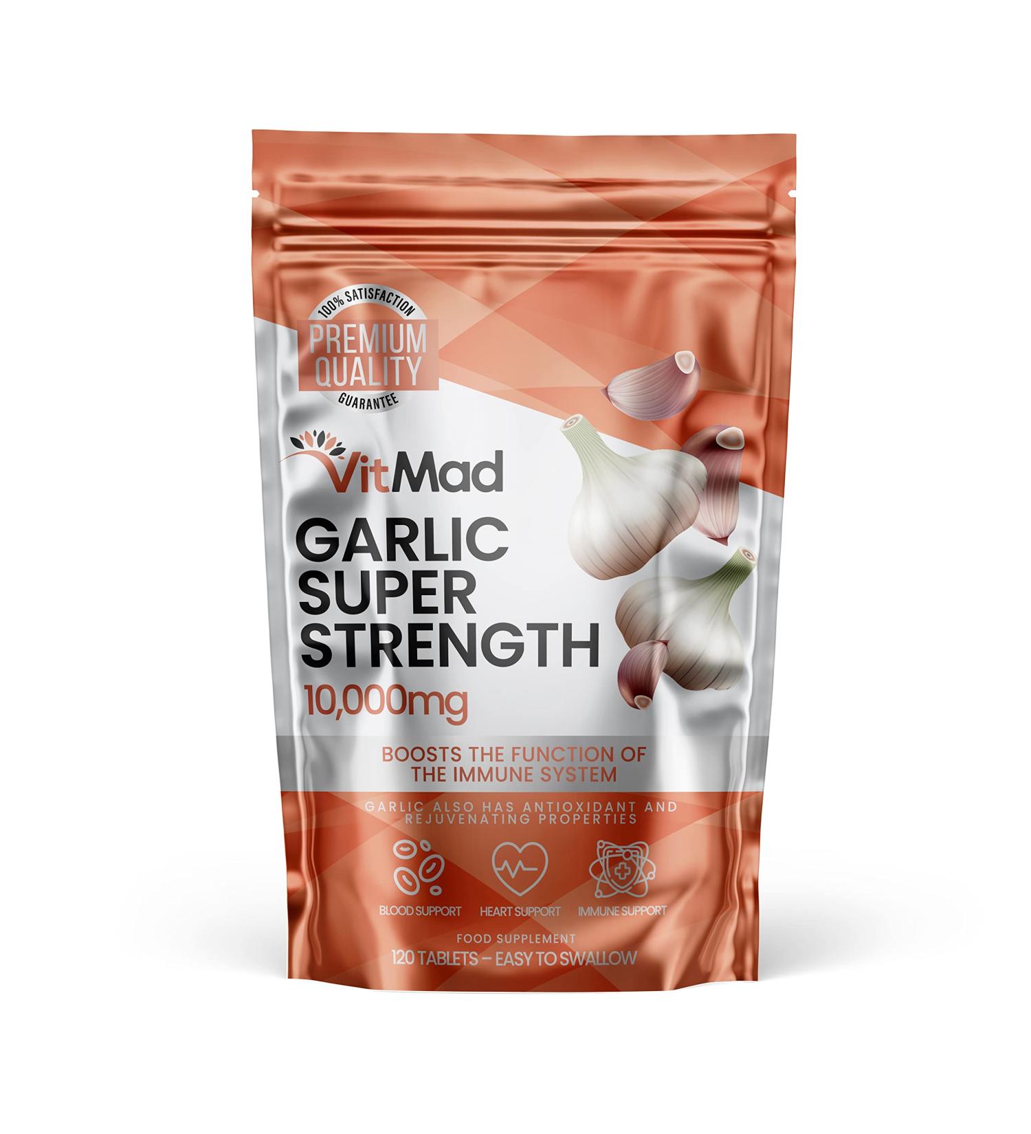 Garlic Extract 10,000mg - High Strength Vegan Tablets for Heart Health - 120 Count - Buy Online on GoSupps.com