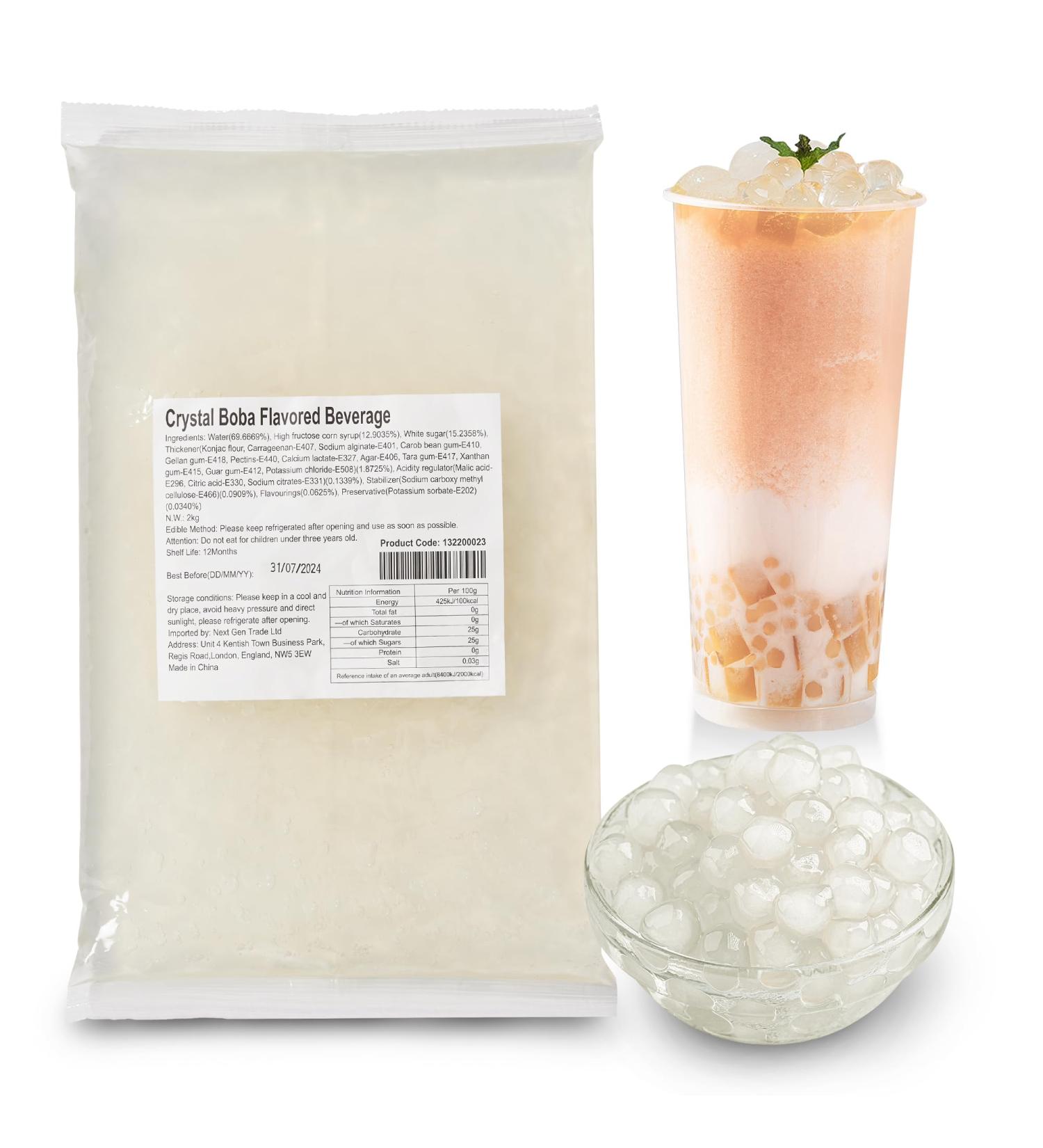 BODUO Crystal Boba for Bubble Tea Drink 2Kg | Chewy Boba Balls for Milk Tea | Perfect for Iced Drinks Iced Coffee Slush Ice Cream Desserts | Additive & Gluten Free Vegan Crystall Boba - Buy Online on GoSupps.com
