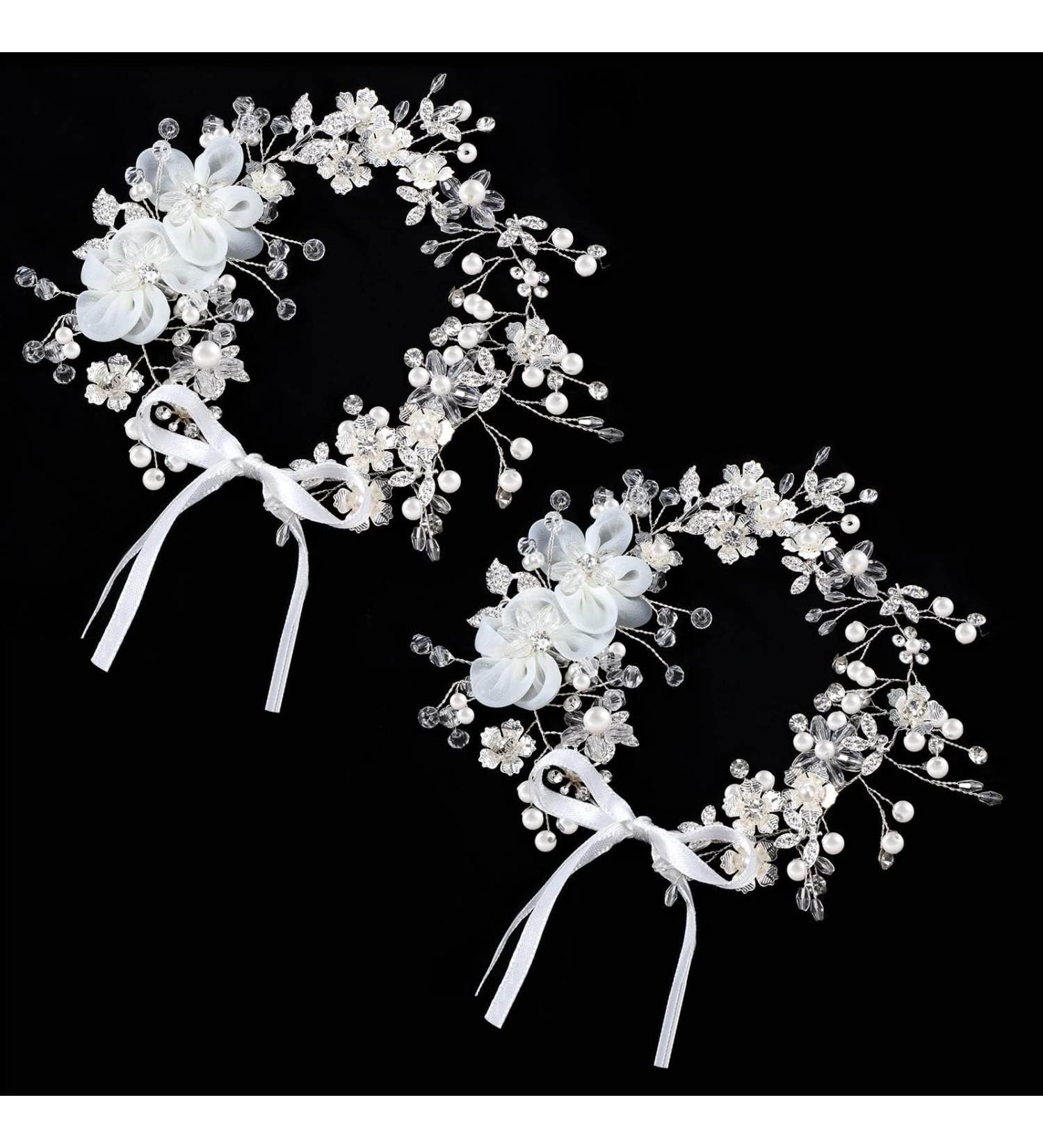 Flower Wedding Girl Headpiece Set - Pearl Silver Princess Headband for Baby Kids | Cute Communion Hair Accessories - Buy Online on GoSupps.com