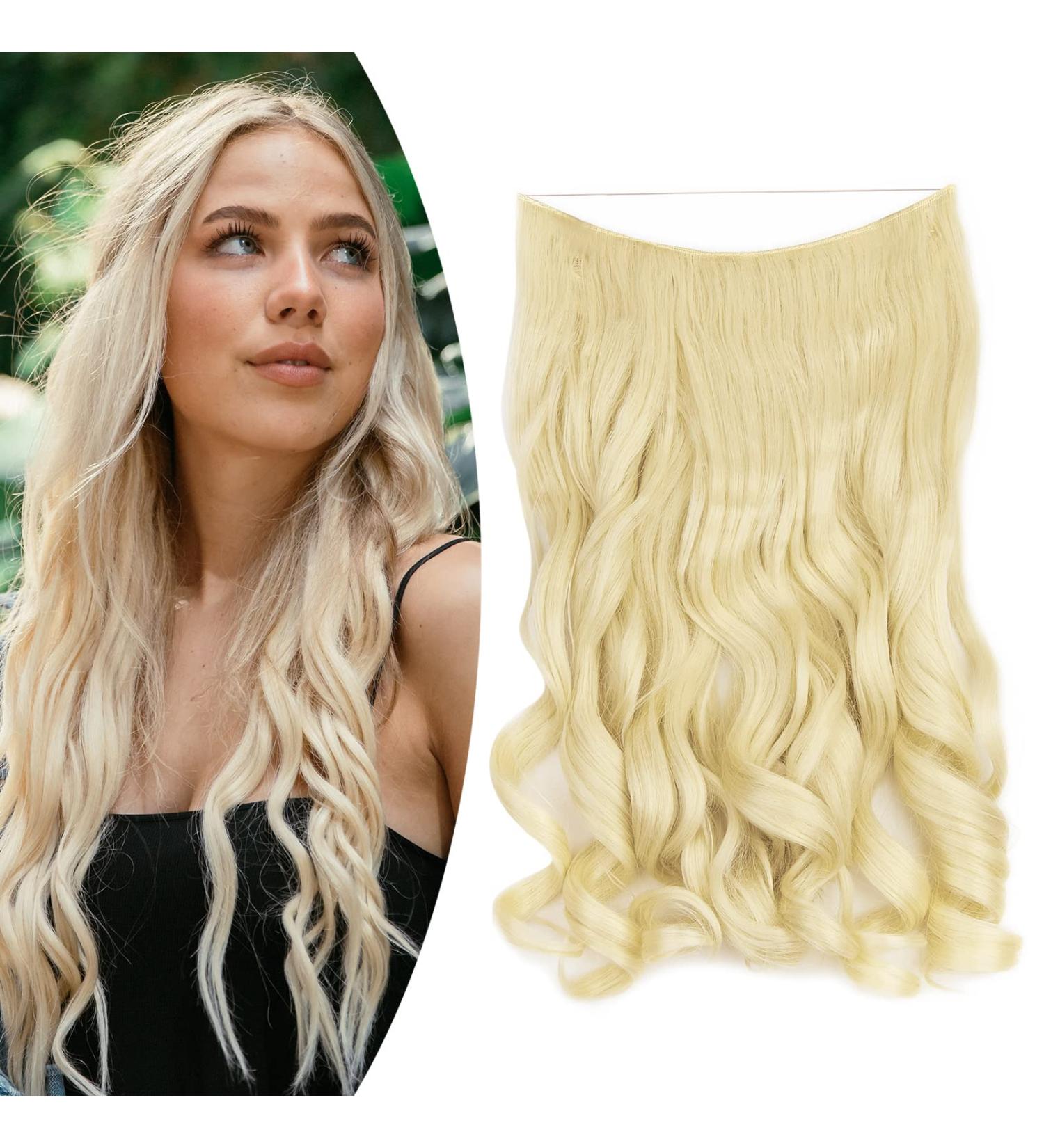 Gairyan Secret Hair Extensions with Wire - 45cm Adjustable Invisible Synthetic Hair Long Wavy Curly Bleaching Blonde Tress - Buy Online on GoSupps.com
