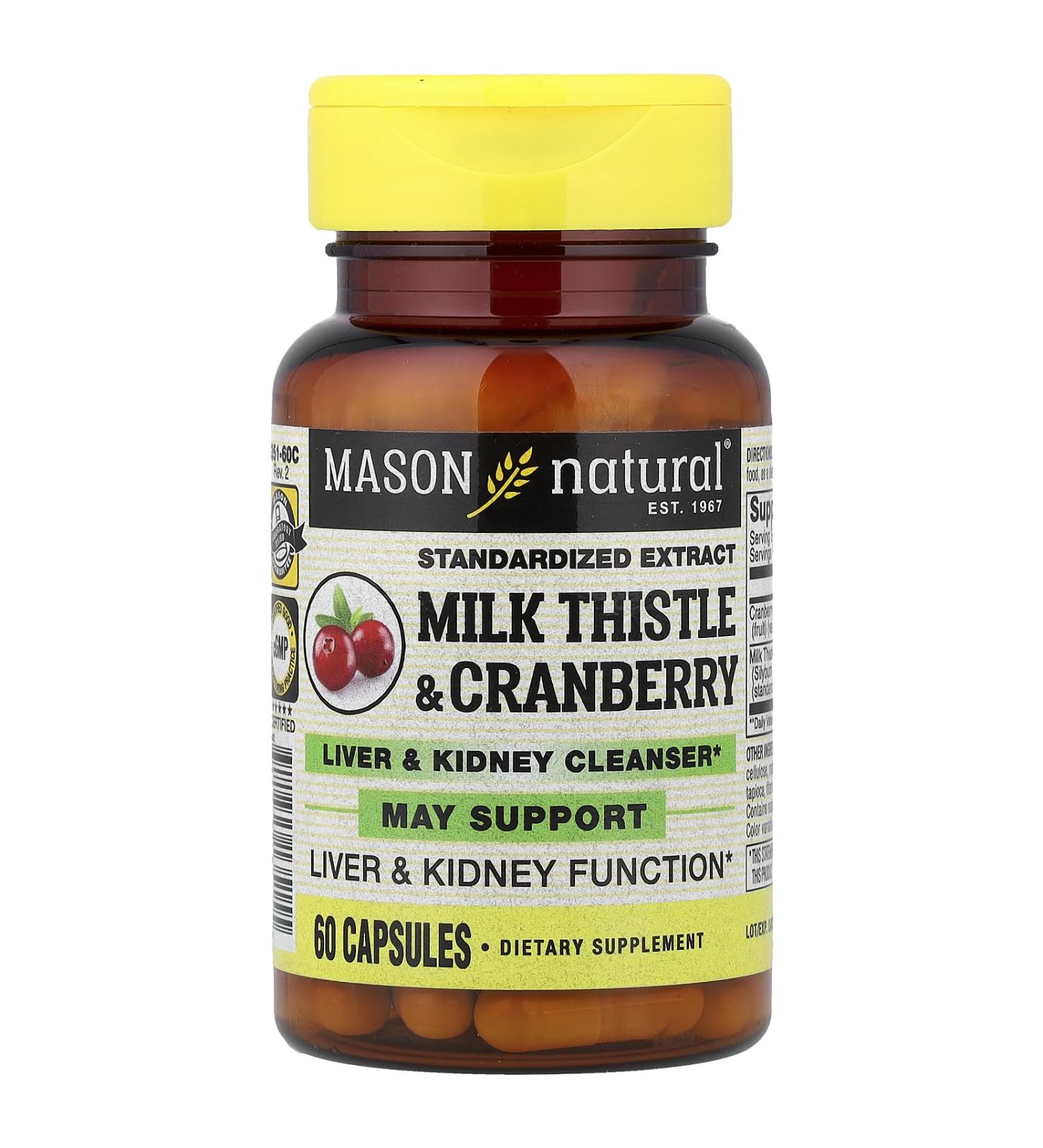 Mason Vitamins Milk Thistle/Cranberry Liver and Kidney Cleanser Capsules 60 Count - Buy Online on GoSupps.com