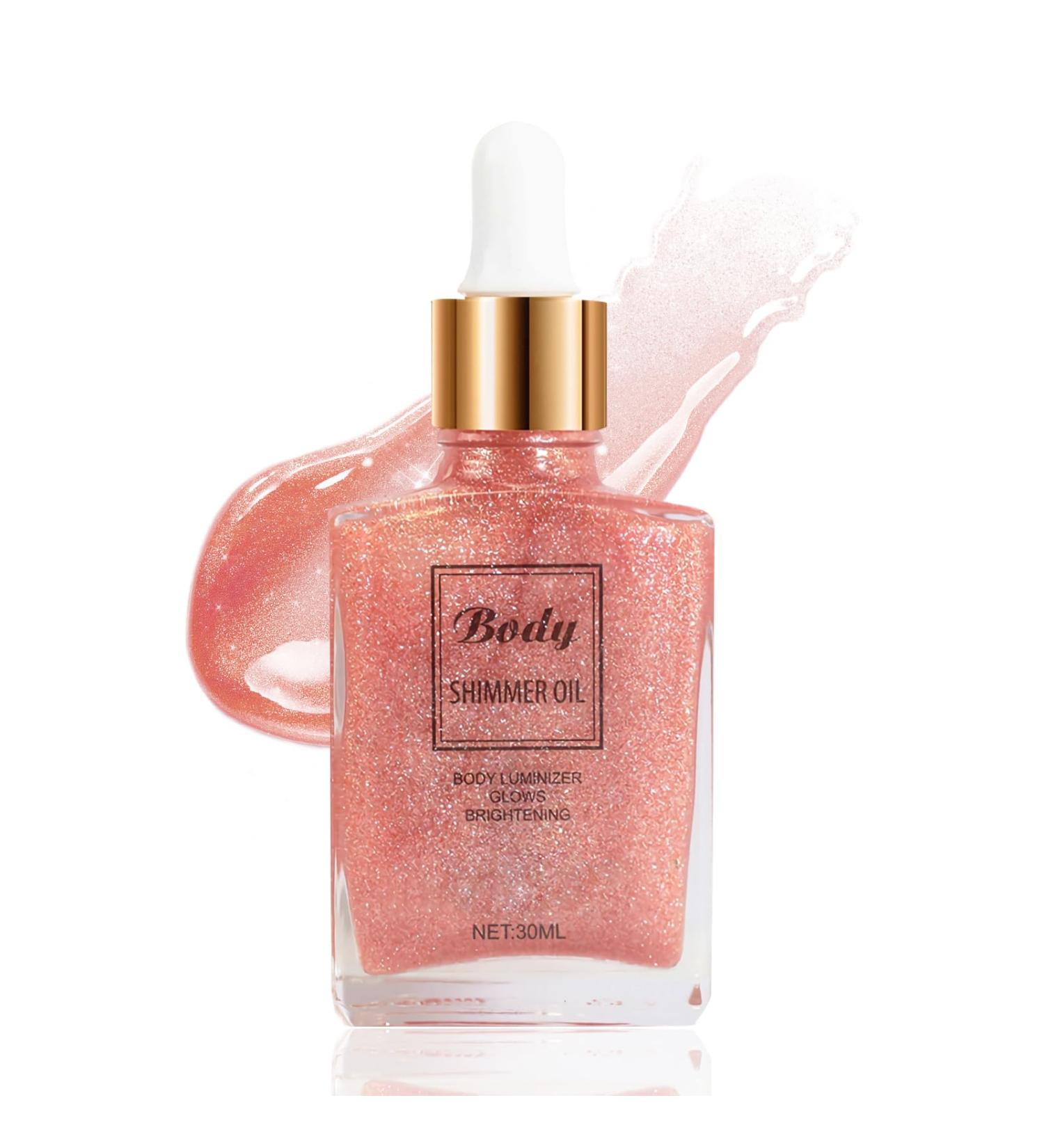 Hydrating Shimmer Body Oil | Rose Gold Liquid Luminizer | Long Lasting Body Highlighter & Glow Makeup for Women | Non-Sticky Glitter 30ML - Buy Online on GoSupps.com