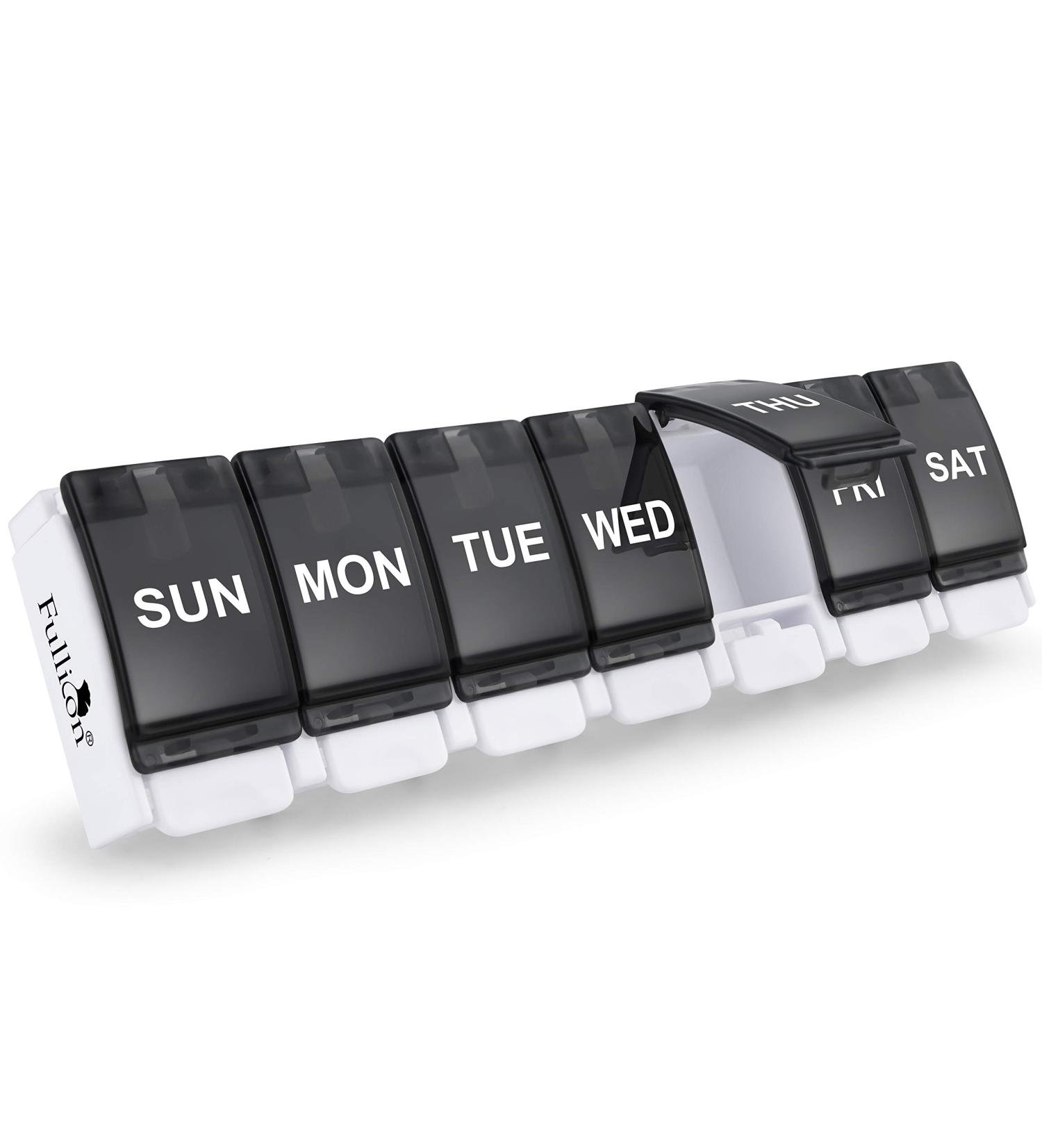 Fullicon Weekly Pill Organizer 7 Day Travel Pill Box for Vitamins & Supplements - Easy Open Pill Case - Buy Online on GoSupps.com