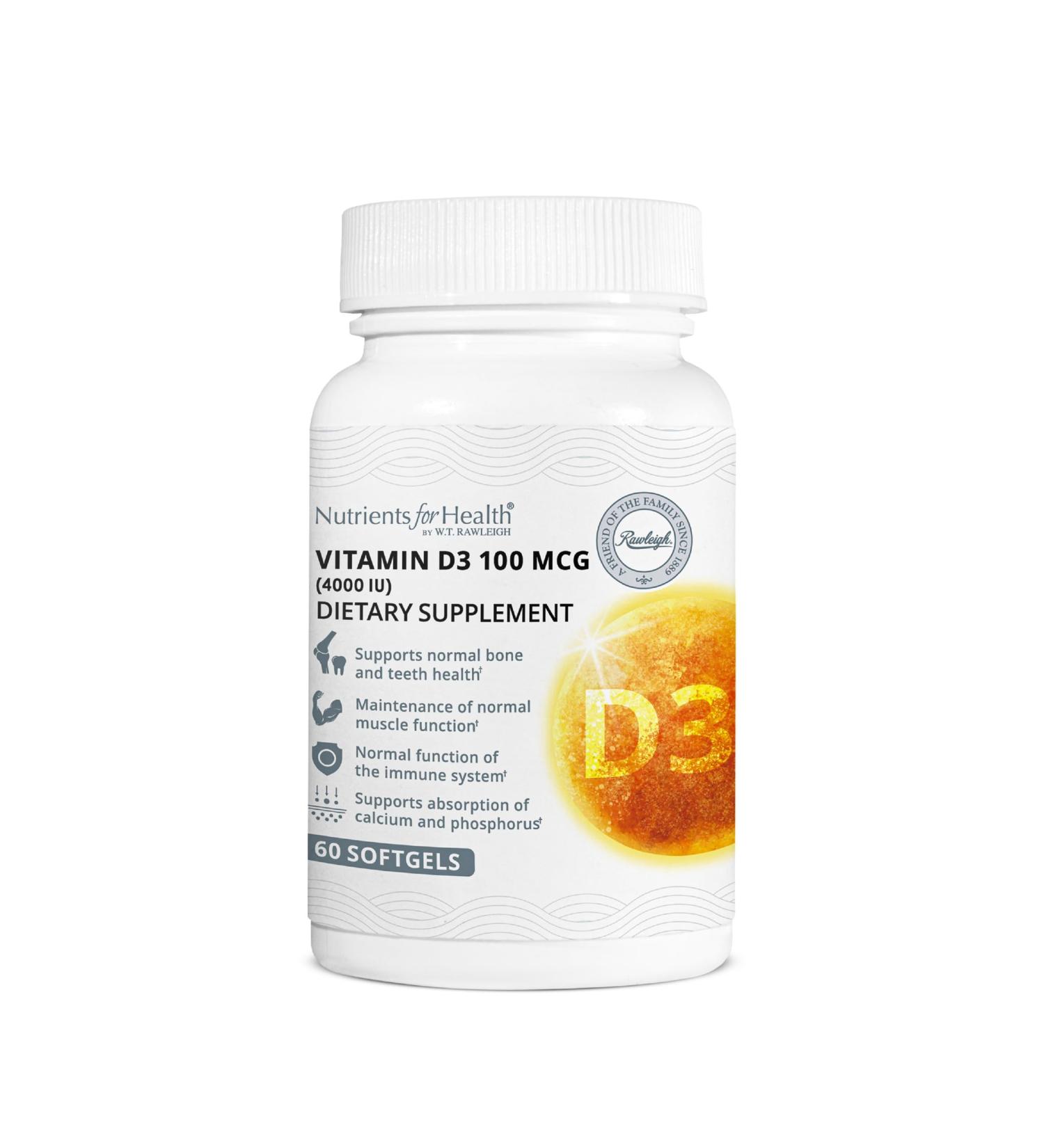 Rawleigh Vitamin D3 50 MCG: 60 Softgels 30 Days Supply. High Strength Cholecalciferol 4000iu (100 g). Immune Healthy Teeth Supports Calcium Absorption Bones & Muscles. Gluten-Free GMO-Free - Buy Online on GoSupps.com