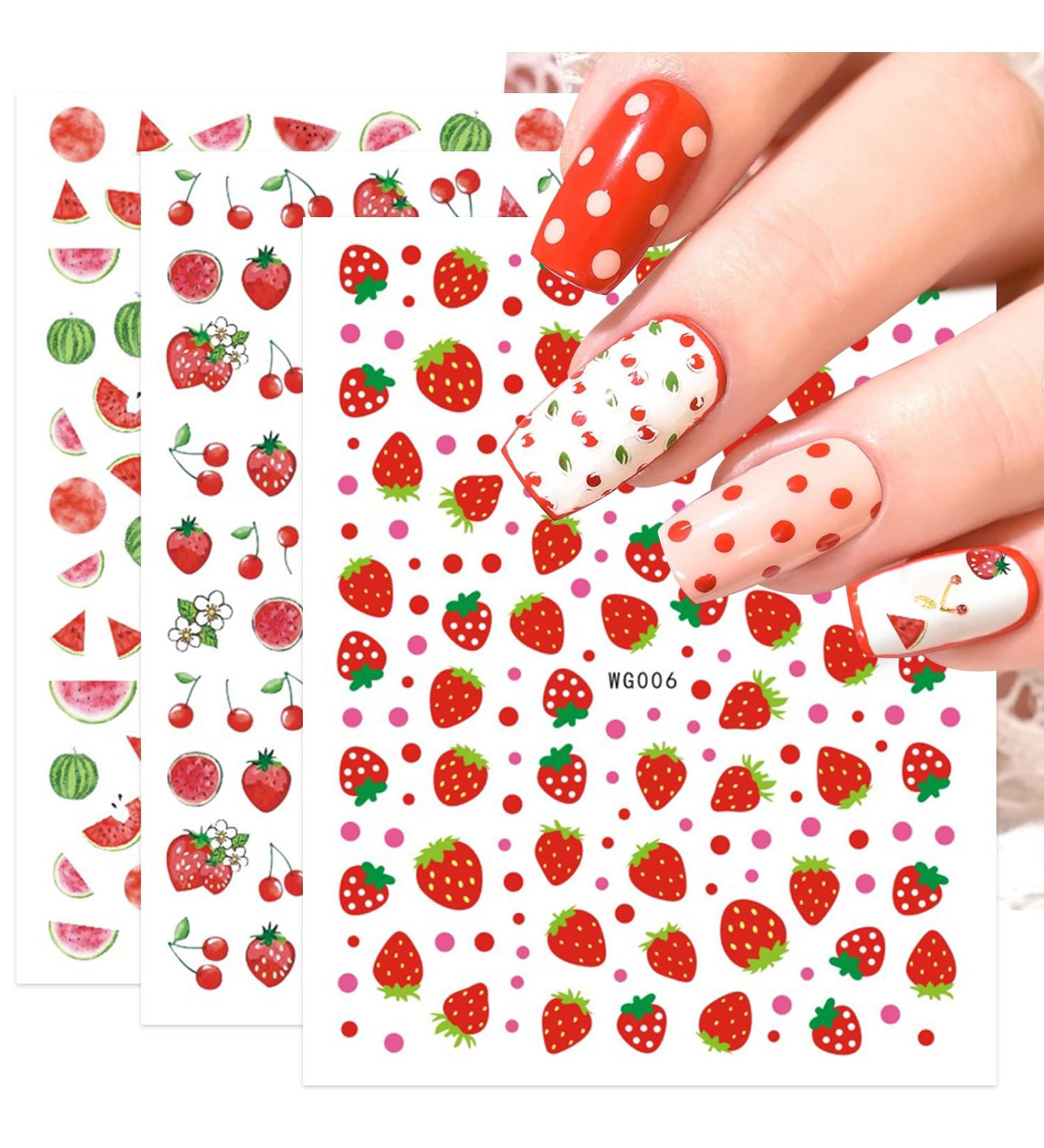 10 Sheets Summer Fruit Nail Art Stickers - Strawberry Lemon & Watermelon Designs for Kids & Women | Self-Adhesive Manicure Decals - Perfect Gift - Buy Online on GoSupps.com