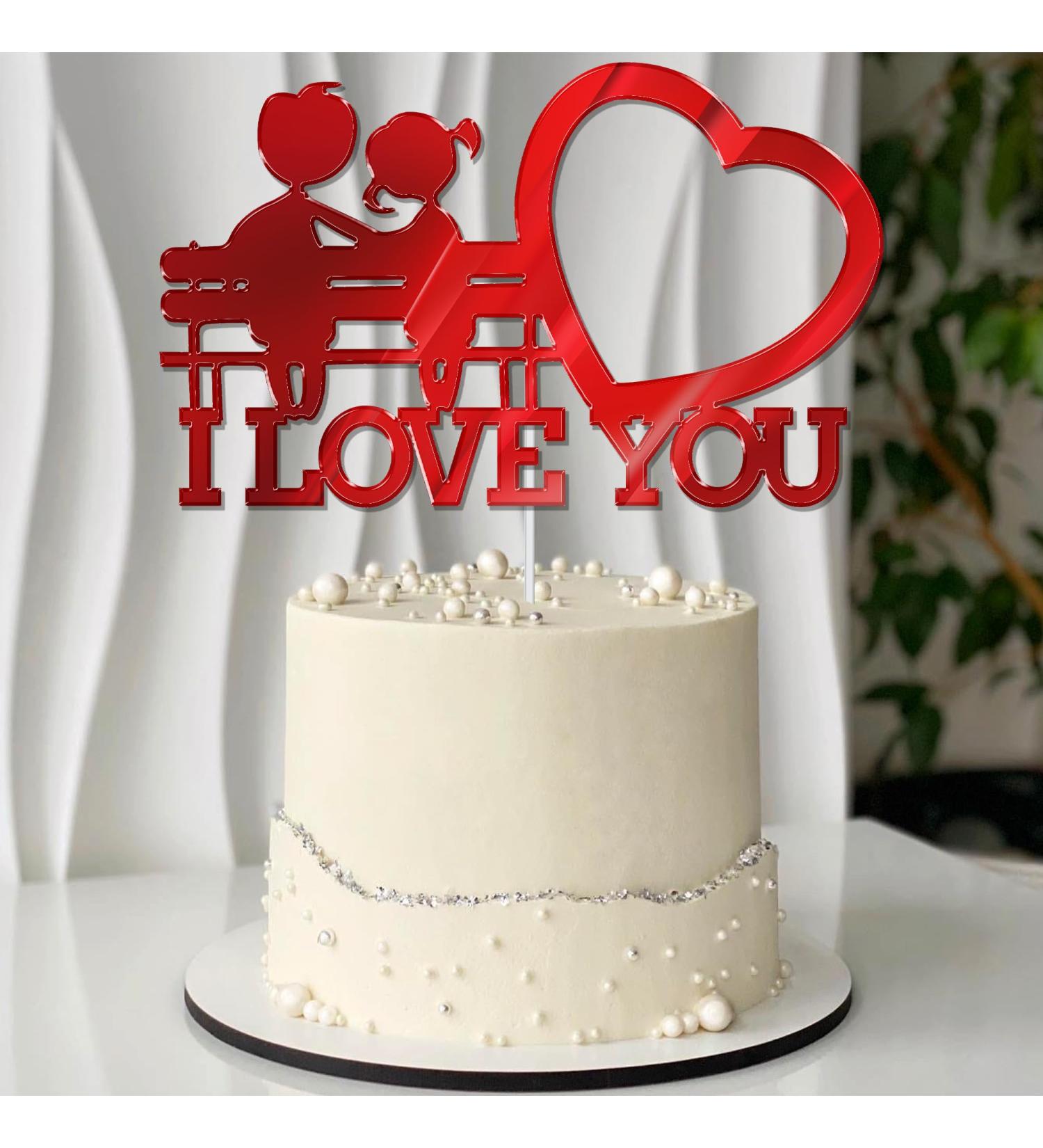 I Love You Cake Topper - Acrylic Cake Decoration for Valentine's Day, Marriage Proposal, Wedding Party - Mirror Red - Buy Online on GoSupps.com