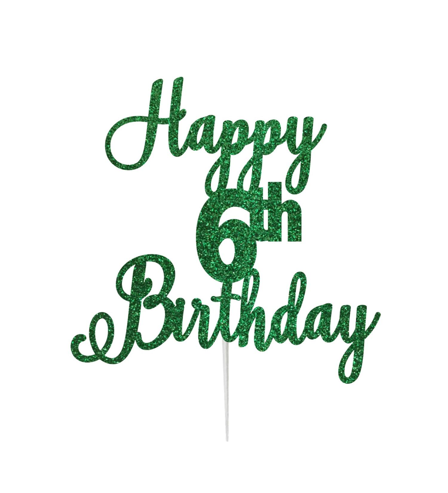 LissieLou Happy 6th Birthday Cake Topper in Pretty Glitter Card Made in the UK - Green - Buy Online on GoSupps.com