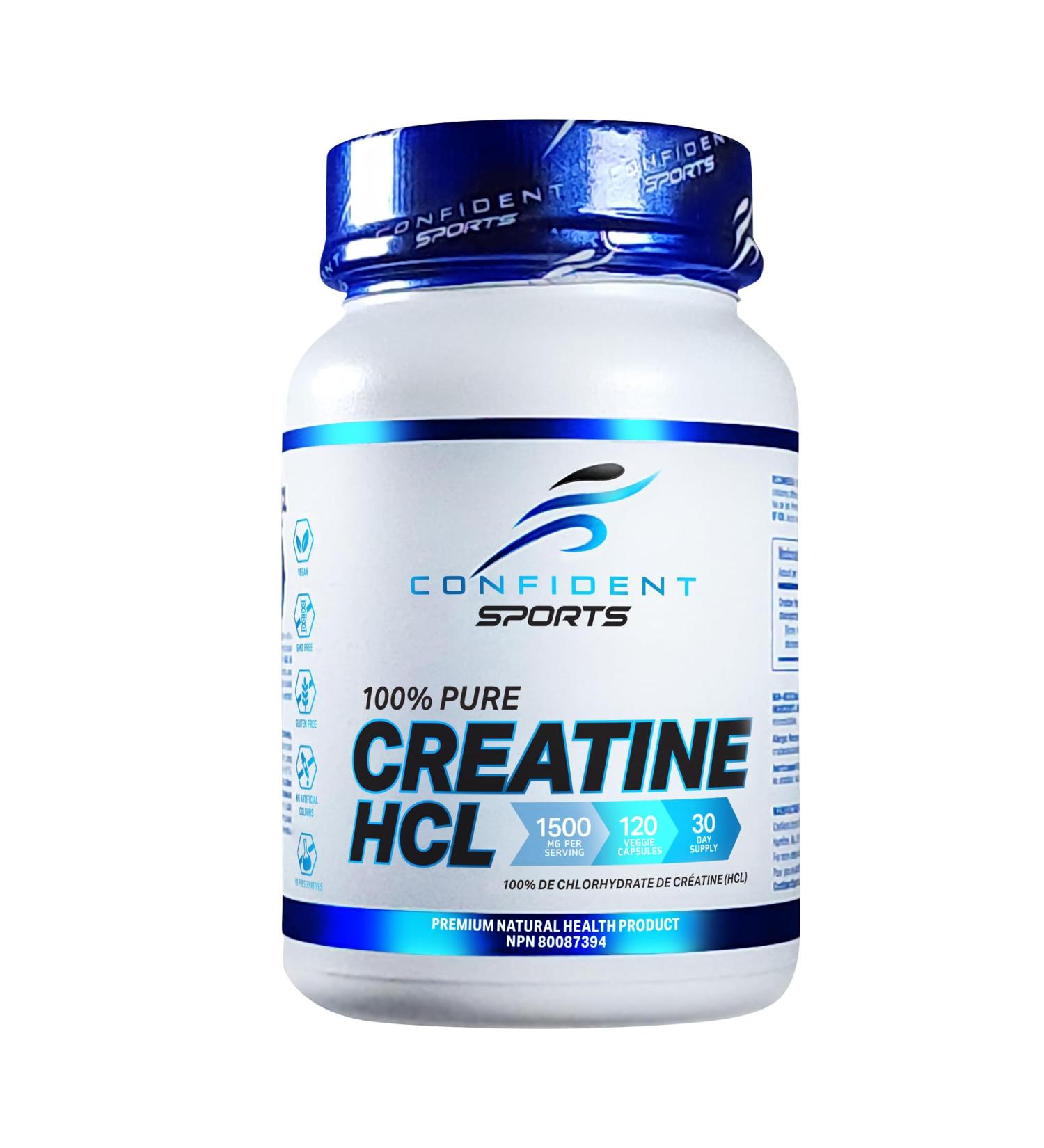 CONFIDENT SPORTS Creatine Supplement Capsules - 100% Pure Creatine HCL - Boosts Power Strength Muscle Mass Muscle Recovery Supplement - Pharmaceutical Grade Creatine Pills - 120 Count - 60 Servings 1 count (Pack of 1) - Buy Online on GoSupps.com