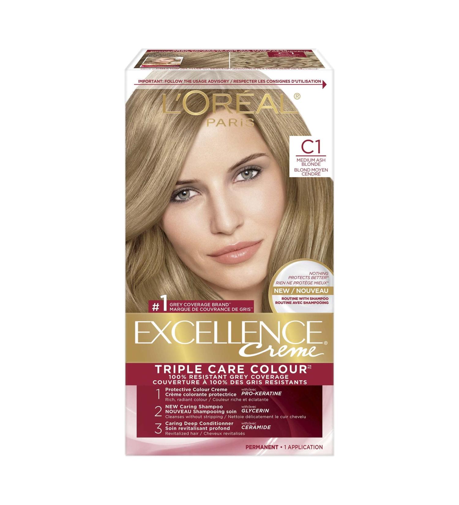 L Or al Paris Excellence Cr me Permanent Hair Color C1 Medium Ash Blonde 100% Grey Coverage Hair Dye 1 EA (Packaging May Vary) C1 Medium Ash Blonde Cream formula - Buy Online on GoSupps.com