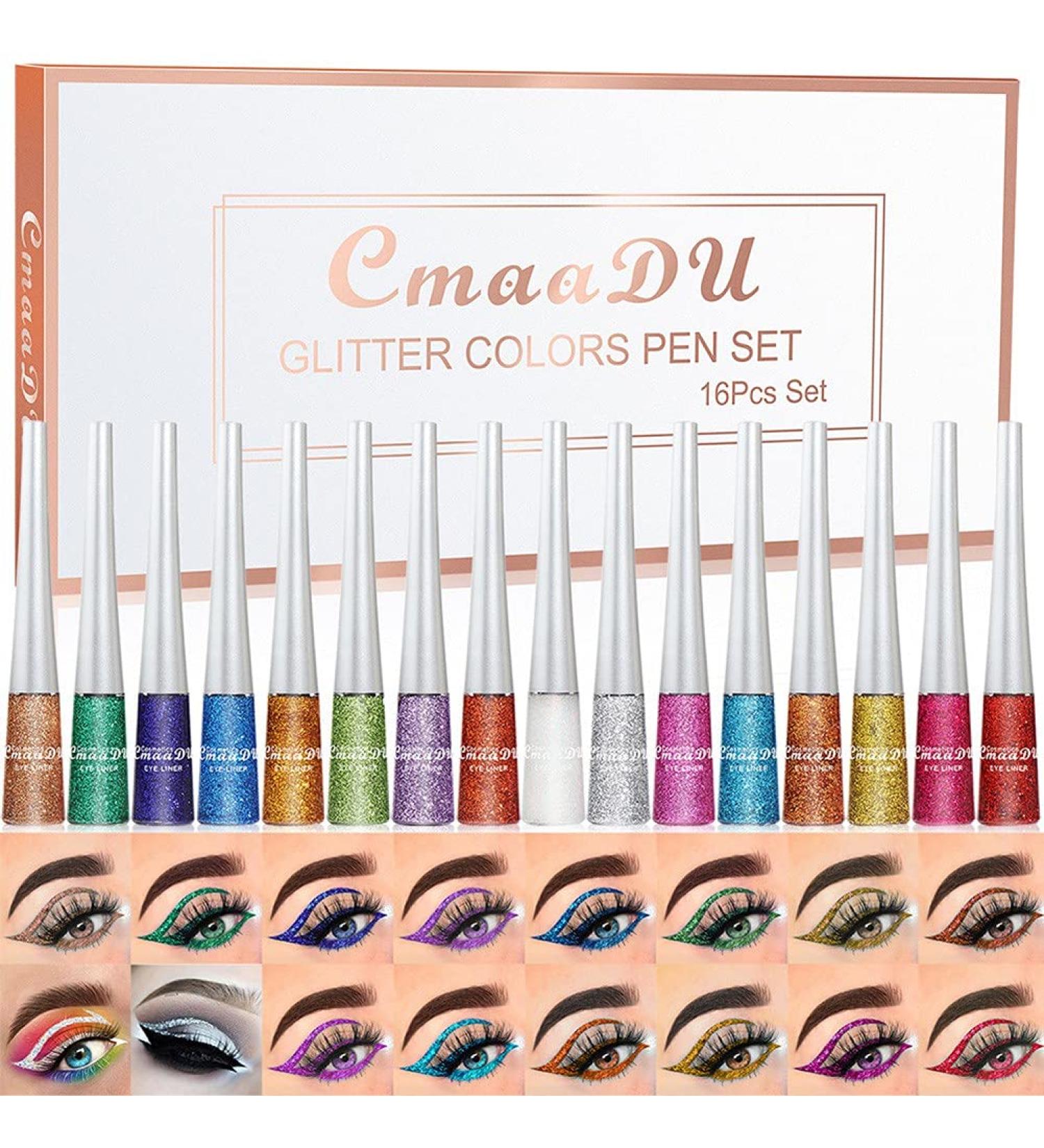 AllbestAye 16 Colors Liquid Glitter Eyeliner Set | Waterproof Long-Lasting Metallic Shimmer Eyeshadow | Sparkling Silver Eyeliner Kit for Party & Festival Makeup - Buy Online on GoSupps.com