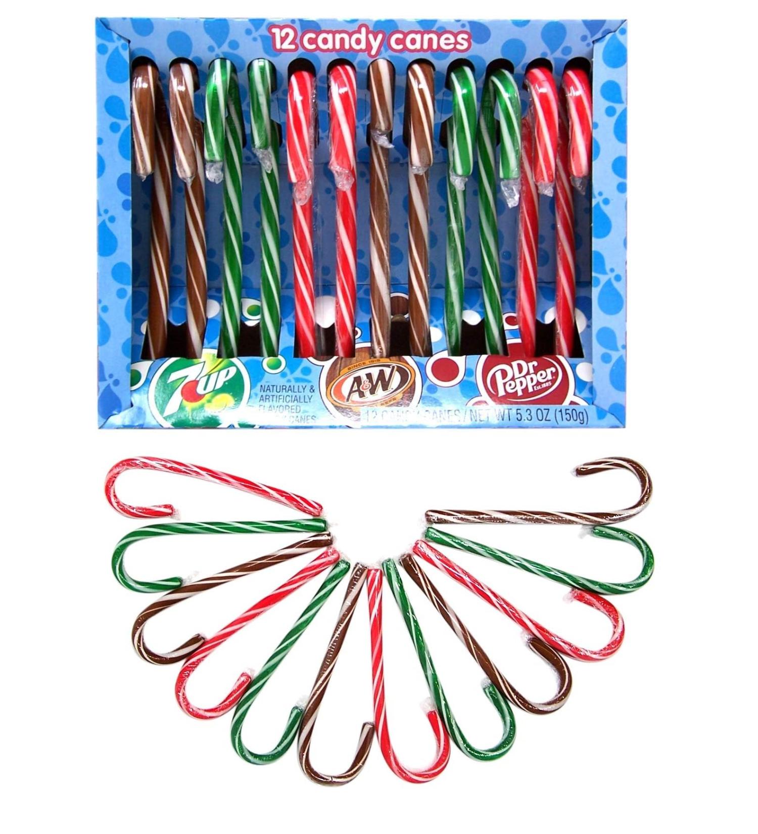 Dr. Pepper 7 Up and A&W Root Beer Soda Flavored Candy Canes 12 Count Total - Christmas Holiday Stocking Stuffers - Buy Online on GoSupps.com