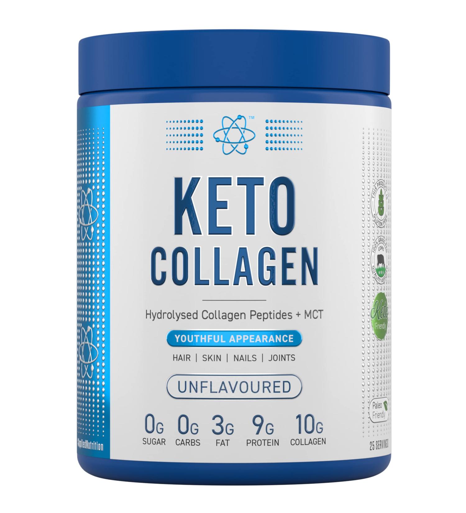 Applied Nutrition Keto Collagen Protein Powder with MCT - 325g, 25 Servings | Zero Sugar & Carbs, Healthy Skin, Hair, Nails | Ketogenic & Paleo Diet Support | Unflavoured - Buy Online on GoSupps.com