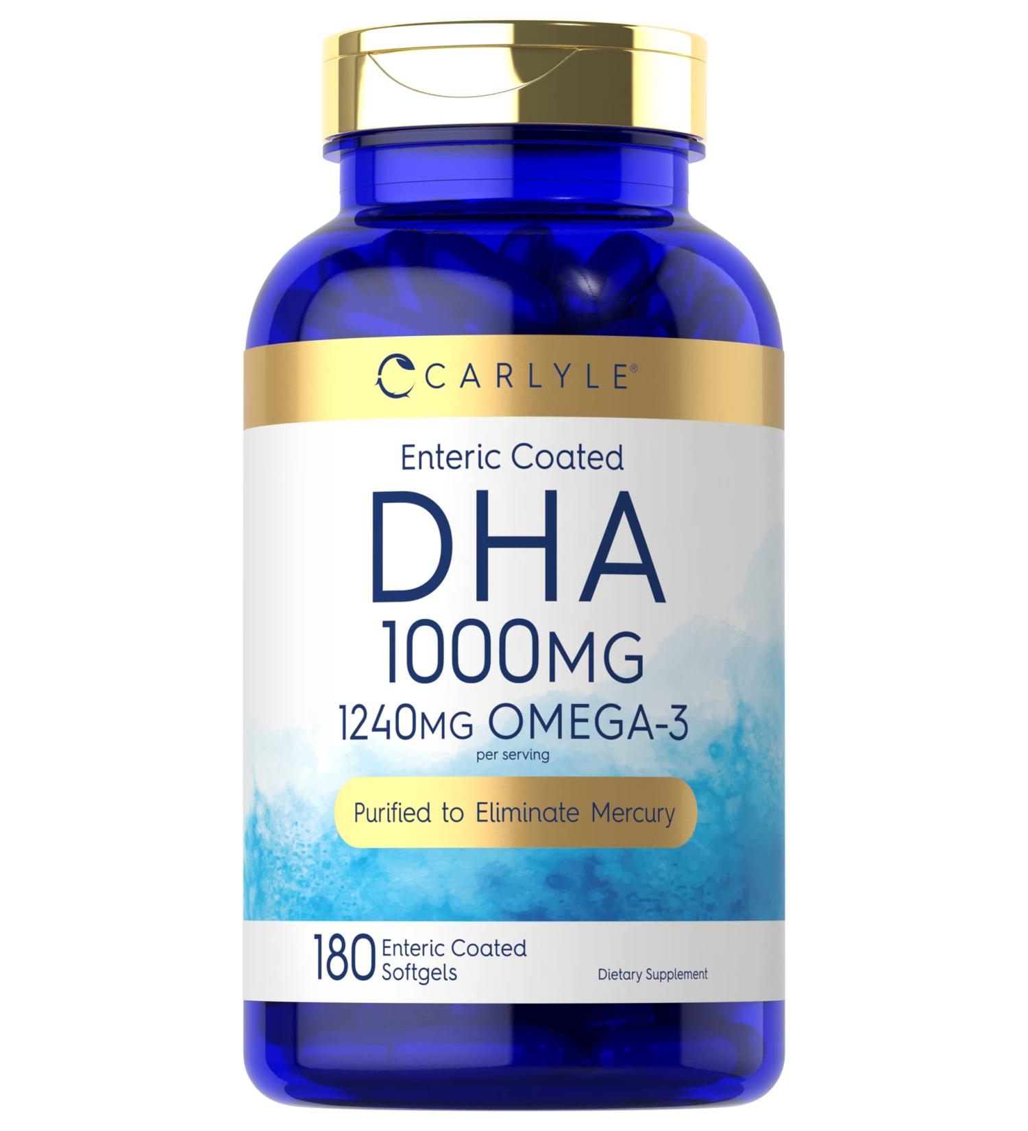 Carlyle DHA Supplement 1000mg Softgels - 180 Count | High Potency 1240mg Omega-3 | Non-GMO & Gluten Free - Buy Online on GoSupps.com