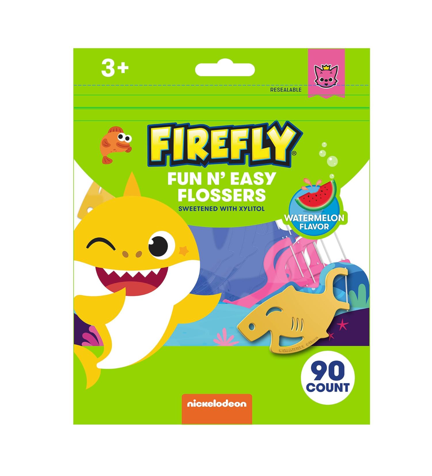 Firefly Kids' Flossers Ages 4-12 Pack of 90 Baby Shark Watermelon Flavor