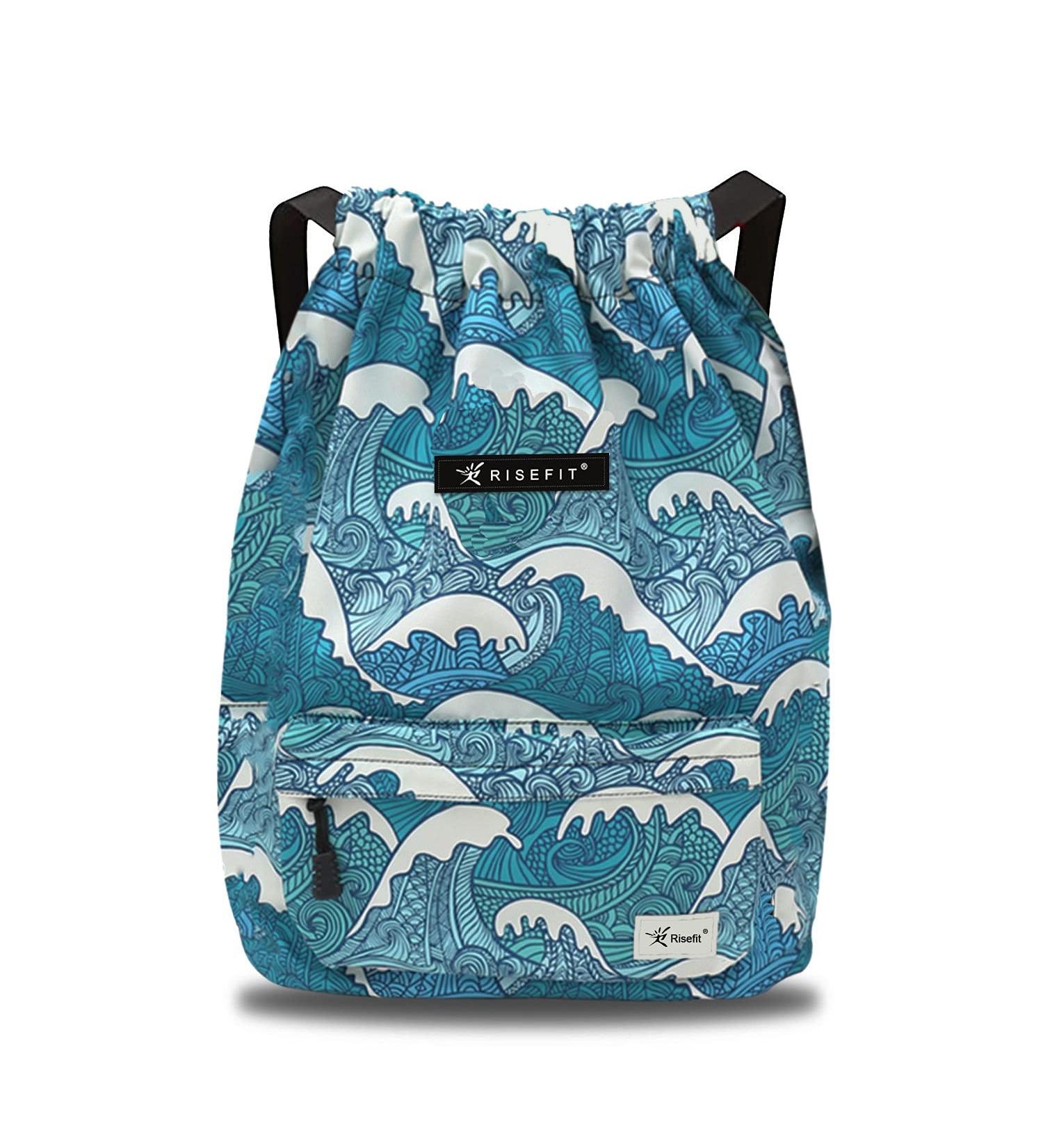 Waterproof Drawstring Gym Bag Sackpack | Waves Design | for Men, Women, Girls - Buy Online on GoSupps.com