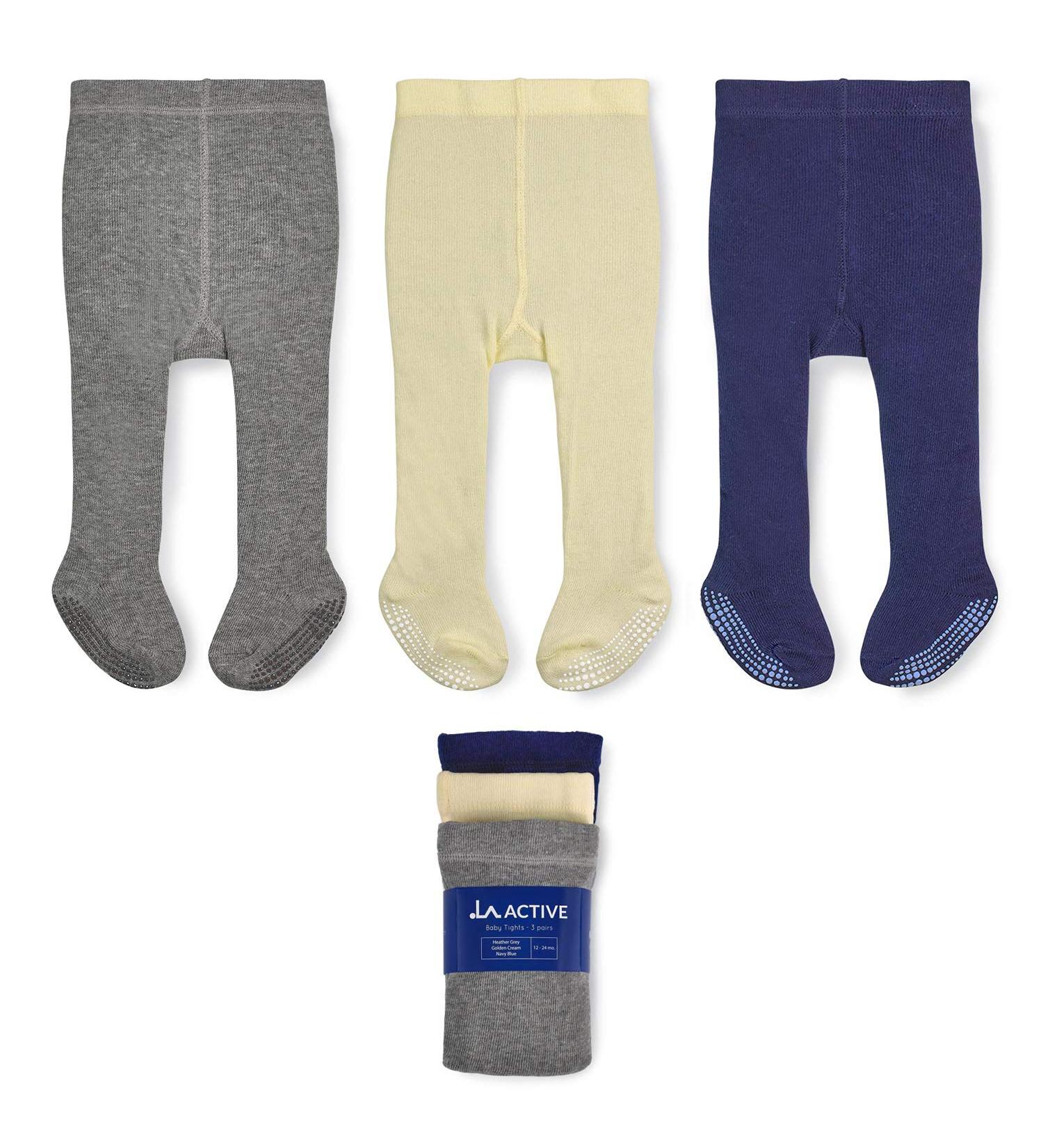 LA Active Baby Tights - Cozy Non Skid Winter Tights - 3 Pairs (0-3 Months) Grey/Cream/Navy - Buy Online on GoSupps.com