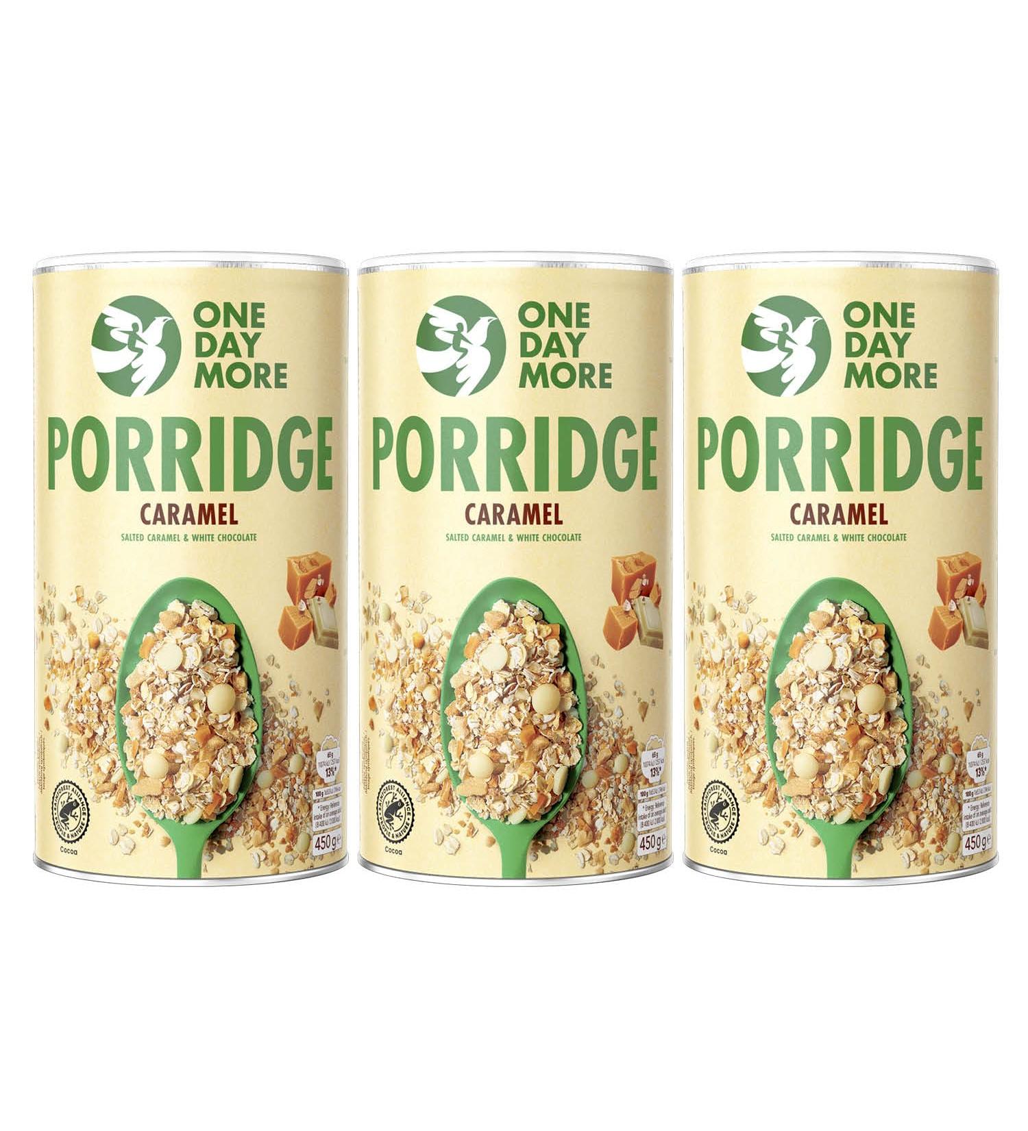 OneDayMore Porridge au Caramel Sans Sucre | 3 x 450 g de muesli d avoine sans sucre | Flocons d avoine v ganes pour le petit-d jeuner base d ingr dients 100% naturels | Collations saines - Buy Online on GoSupps.com