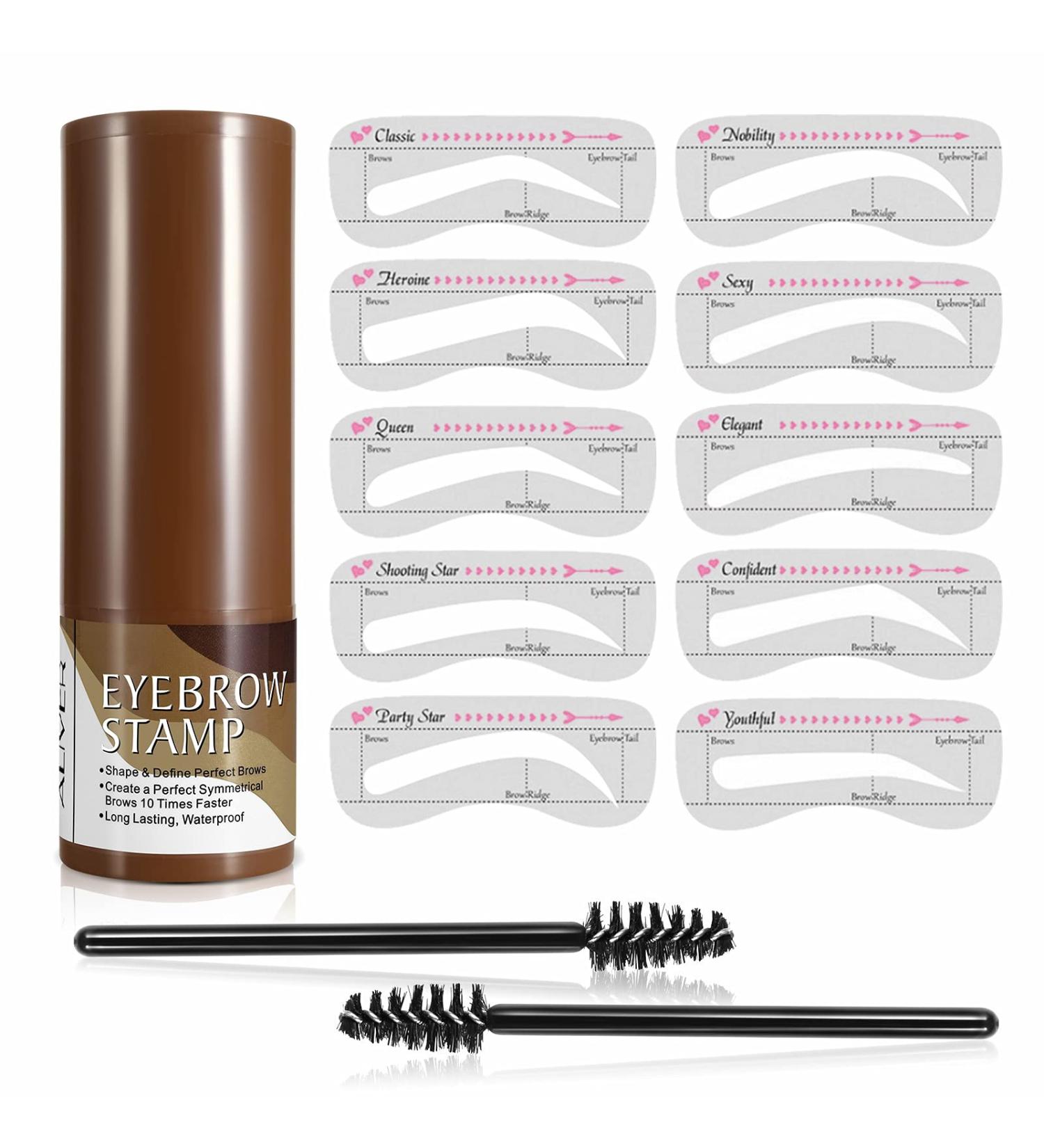 Eyebrow Stamp Stencil Kit Waterproof Brow Definer with 2 Brushes & 10 Buildable Stencils Dark Gray Makeup Tool for Perfect Natural Shape - Buy Online on GoSupps.com