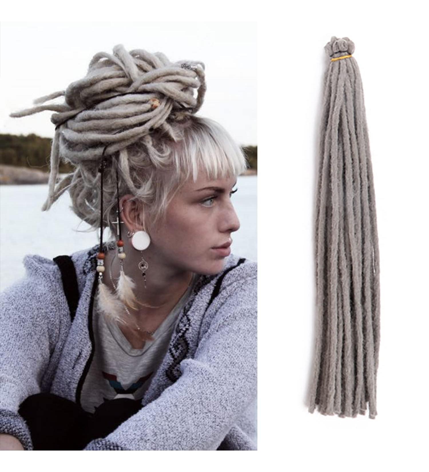 20" Reggae Dreads 15 Strands Grey Dreadlock Extensions Double Ended 1cm Handmade Synthetic Braid Dreads Hip-Hop Reggae Hair Extension 20"(15 Strands) Grey - Buy Online on GoSupps.com