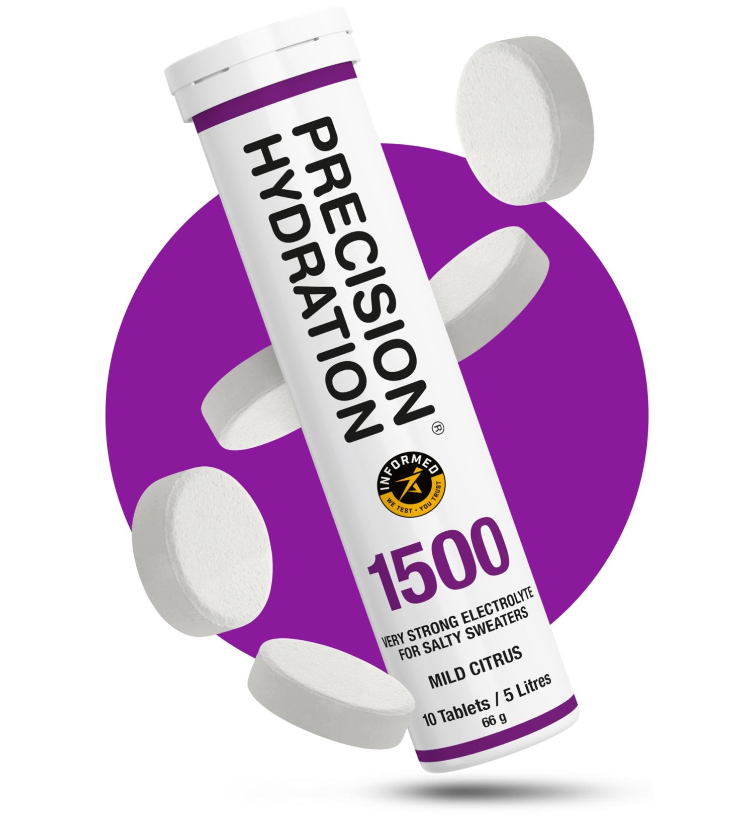 Precision Hydration Electrolyte Tablets - Multi Strength Effervescent Hydration Tablets - Combats Cramp - Low Calorie, Gluten Free, Vegan/Vegetarian Friendly (1 Tube, 1500mg/L - Purple Tube) 1500mg/L - Purple Tube 1 Tube - Buy Online on GoSupps.com