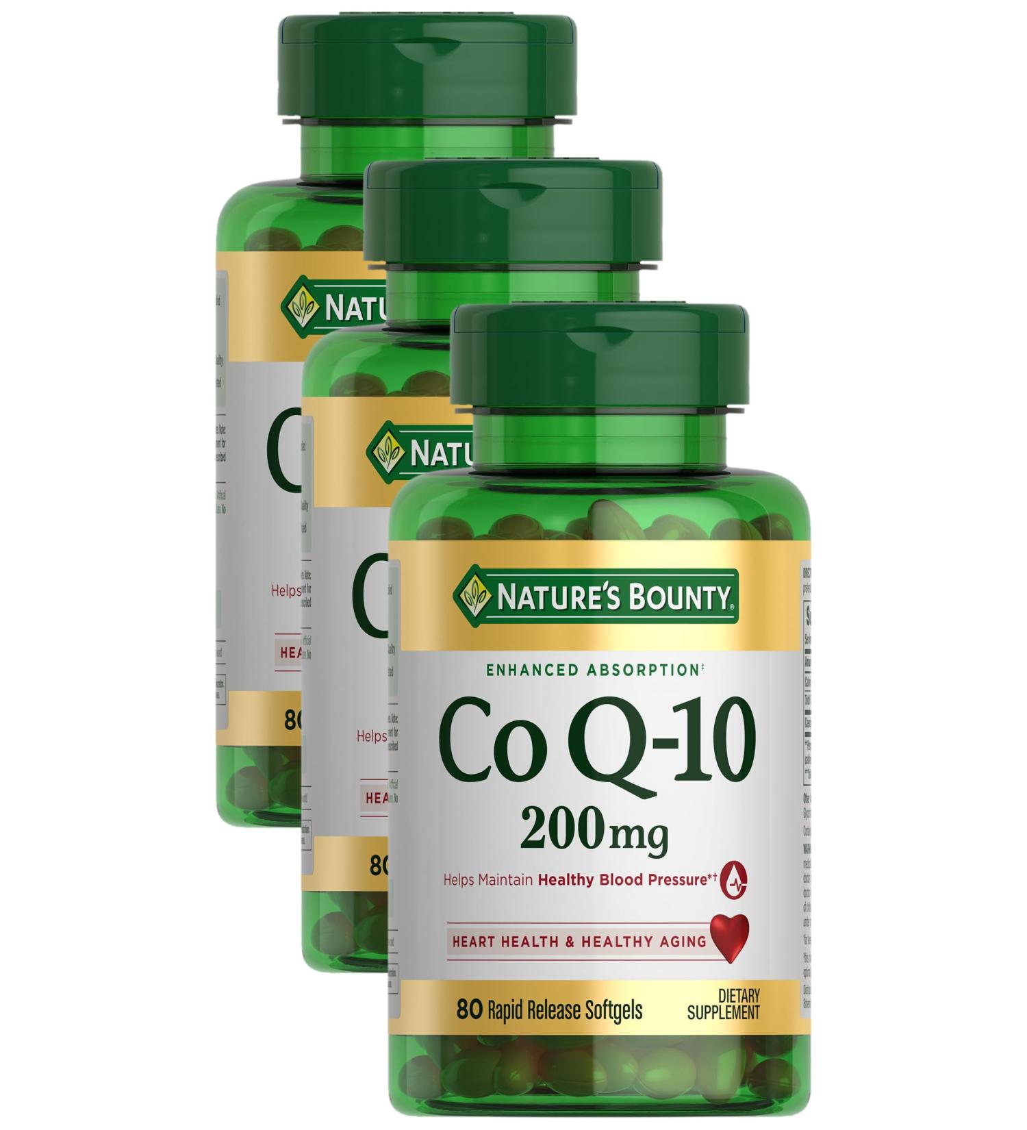 Nature's Bounty CoQ10 200mg - Supports Heart Health | 80 Rapid Release Softgels (Pack of 3) - International Shipping Available - Buy Online on GoSupps.com