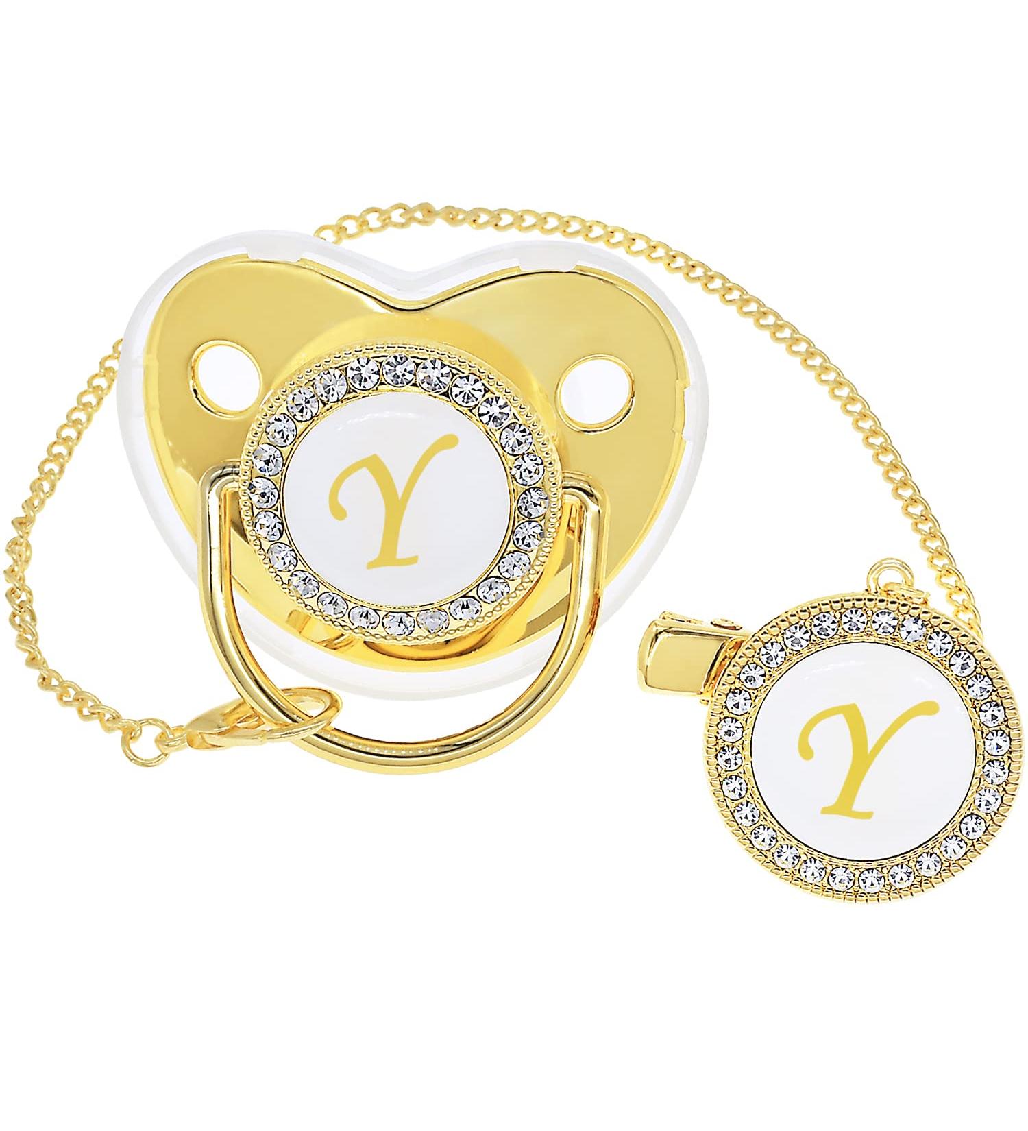 Gold Baby Pacifier Set with Pacifier Clip and Anti-dust Cover - A-Z Design (Gold) - Buy Online on GoSupps.com