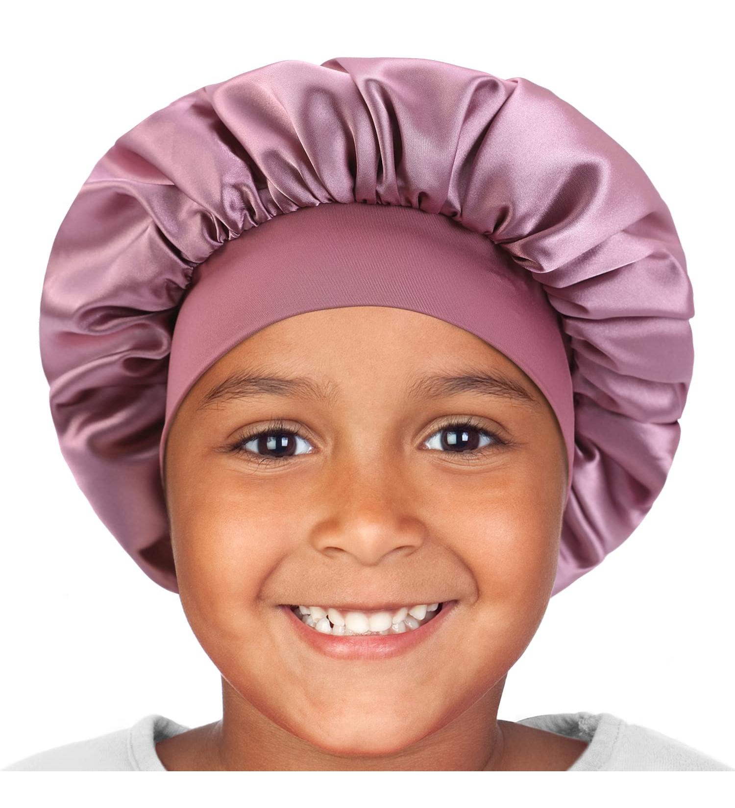 Kids Satin Bonnet Sleep Cap for Curly Hair - Adjustable Silk Hair Cap for Baby/Toddler 1-8 Years - Purple - Buy Online on GoSupps.com