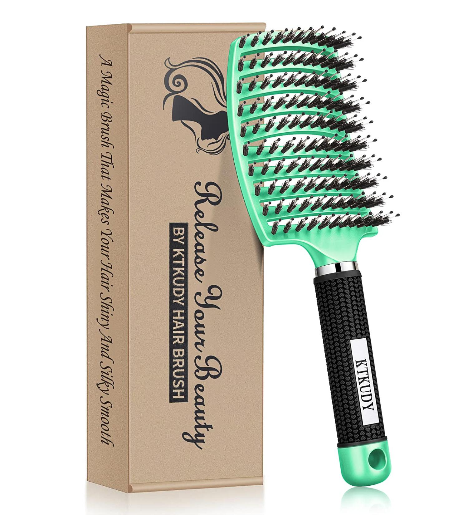 KTKUDY Detangling Brush with Boar Bristles - Curved Vented Design for Shiny & Healthy Hair - Light Green - Ideal for Women, Men & Kids - Wet & Dry Hair - Buy Online on GoSupps.com