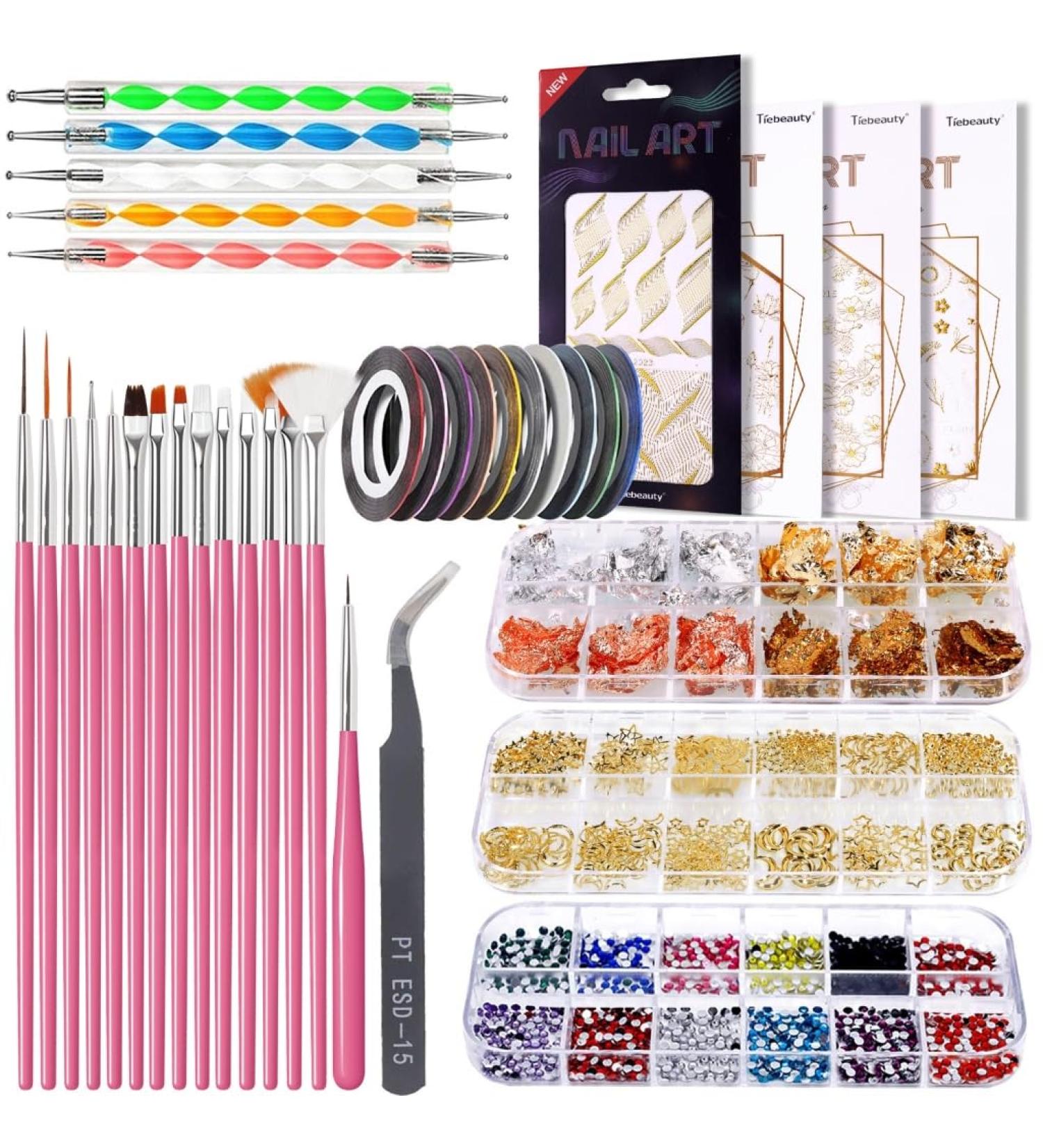 3D Nail Art Decorations Kit Nail Dotting Pen Color-Nail Rhinestones Nail Glitter Pink - Buy Online on GoSupps.com