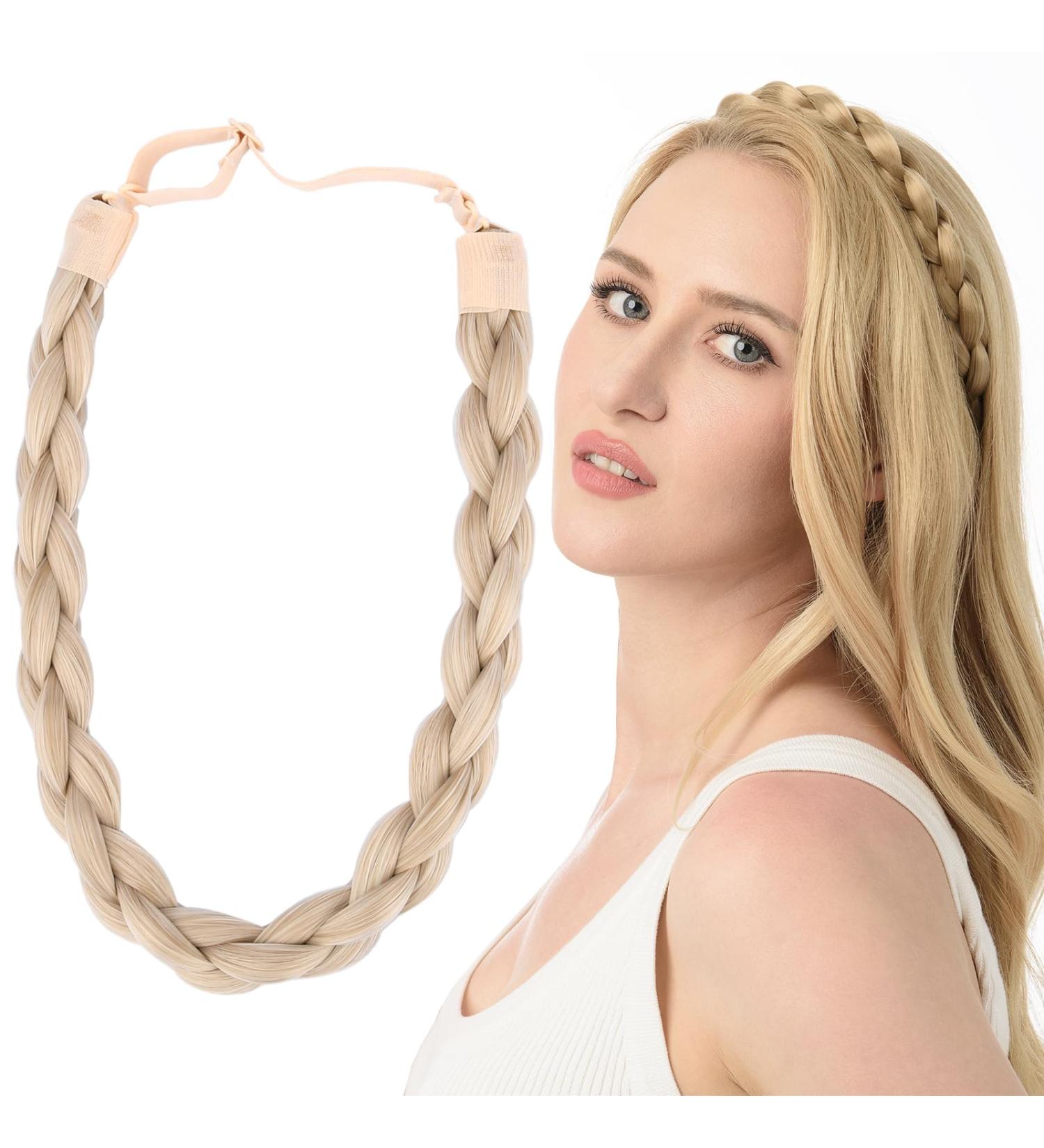Gledola Chubby Narrow Synthetic Hair Braided Headband Classic Chunky Plaited Braids Elastic Stretch Hairpiece Women Girl Beauty accessory 58g (Honey Blonde) - Buy Online on GoSupps.com