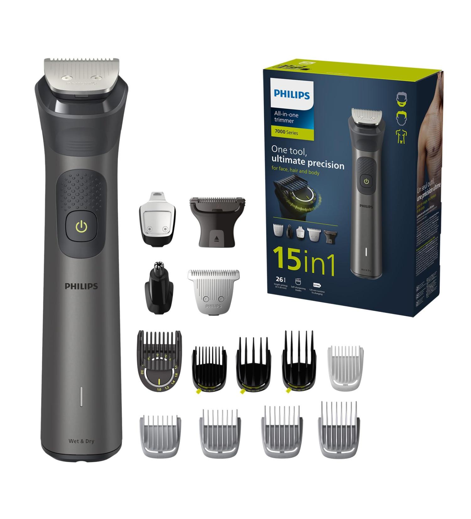 Philips Series 7000 Multigroom Trimmer MG7950/15 - 15-in-1 All-in-one Tool for Face, Head, and Body - Ultimate Precision with 26 Length Settings - Black, USB-A - Buy Online on GoSupps.com
