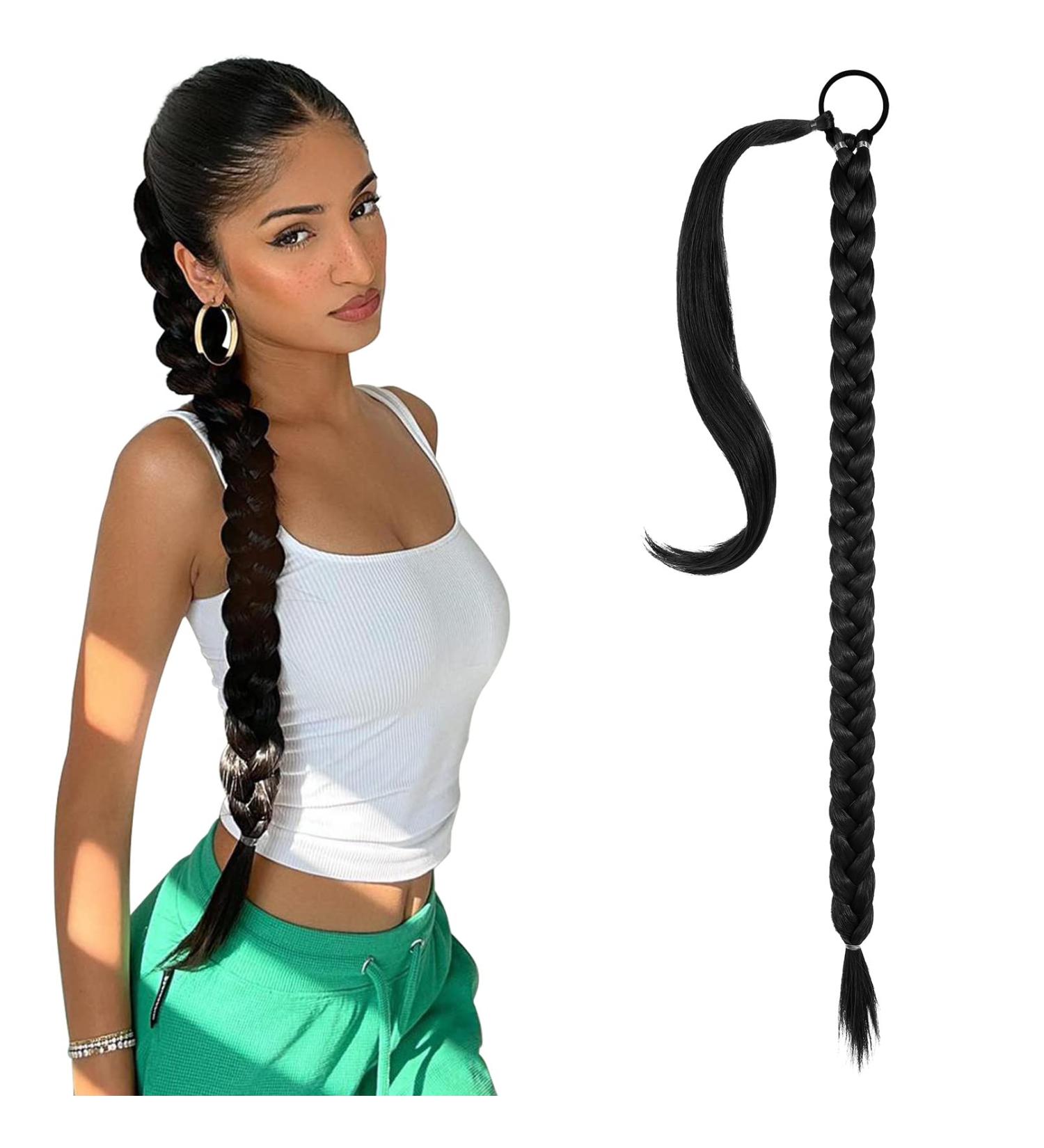 SEIKEA Long Braided Ponytail Extension 34 Inch 150G Black - Synthetic Hair Piece for Women - Buy Online on GoSupps.com