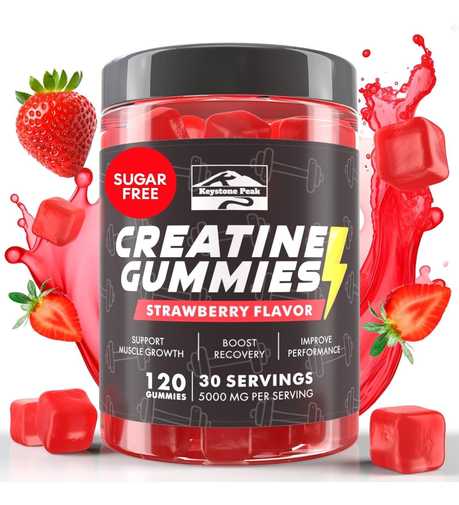 KP Creatine Monohydrate Gummies Strawberry for Men & Women 100% Creatine Strawberry Gummies 5g per Serving + Vegan Sugar Free + Strength Energy Muscle & Booty Gain - 120 Count - Buy Online on GoSupps.com