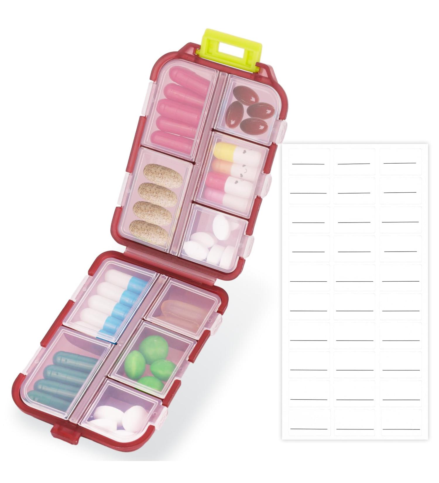 Travel Pill Organizer with Labels - Mini 7 Day Medication Holder | Cute Small Pocket Pharmacy for Vitamins & Fish Oil - Brown - Buy Online on GoSupps.com