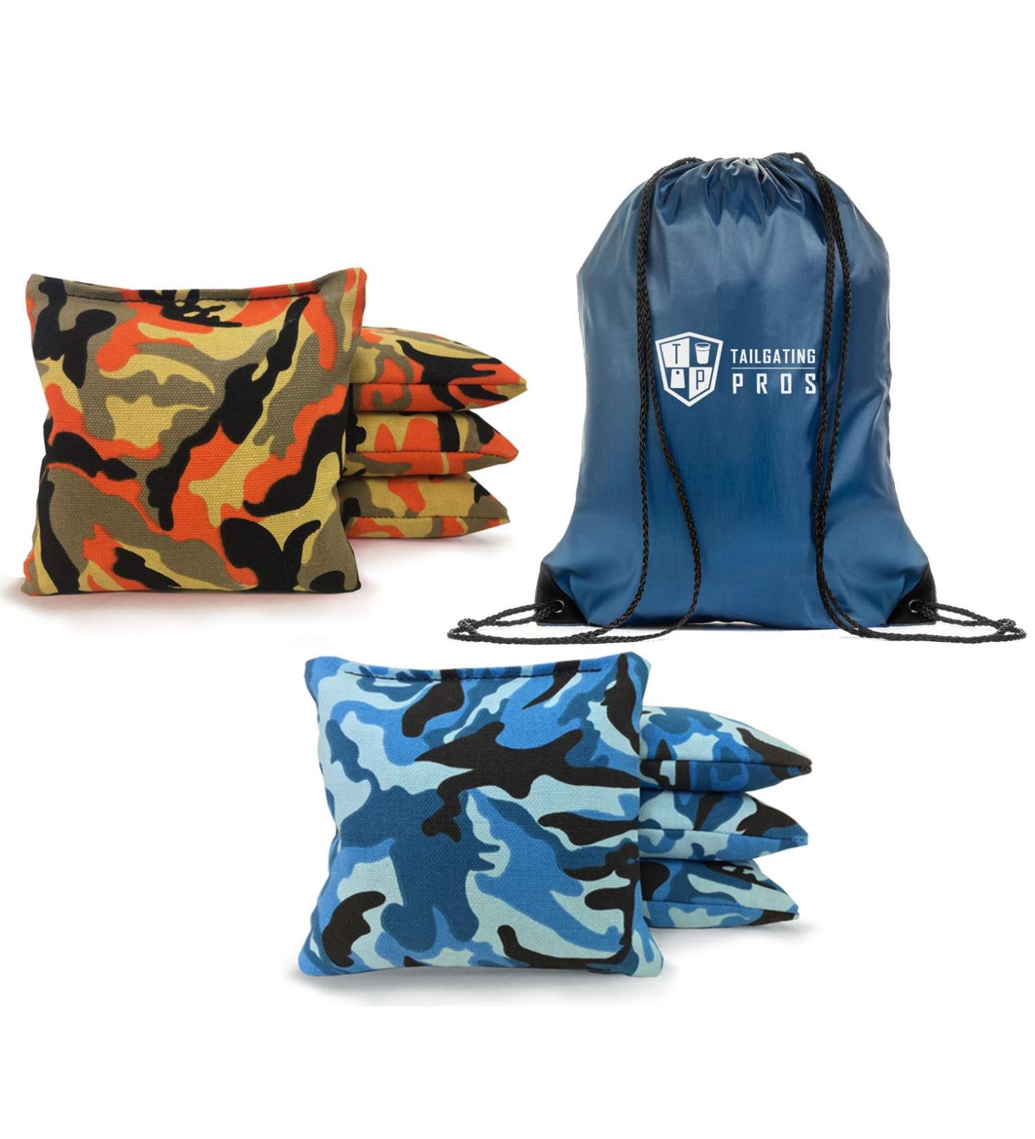 Tailgating Pros Cornhole Bags - Set of 8 Regulation Size Corn Hole Bags in Orange Camo/Blue Camo - with Carrying Tote | 25+ Color Options - Buy Online on GoSupps.com