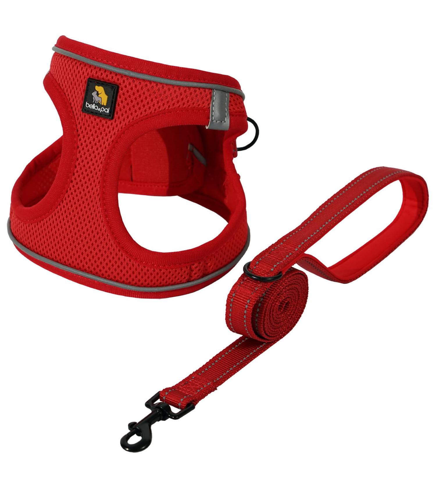 Shop Bella & Pal Dog Harness for Small Dogs | Soft Air Mesh Reflective & Breathable | Includes Leash | Perfect for Puppies & Cats - XXS (28-30cm) Red - Buy Online on GoSupps.com