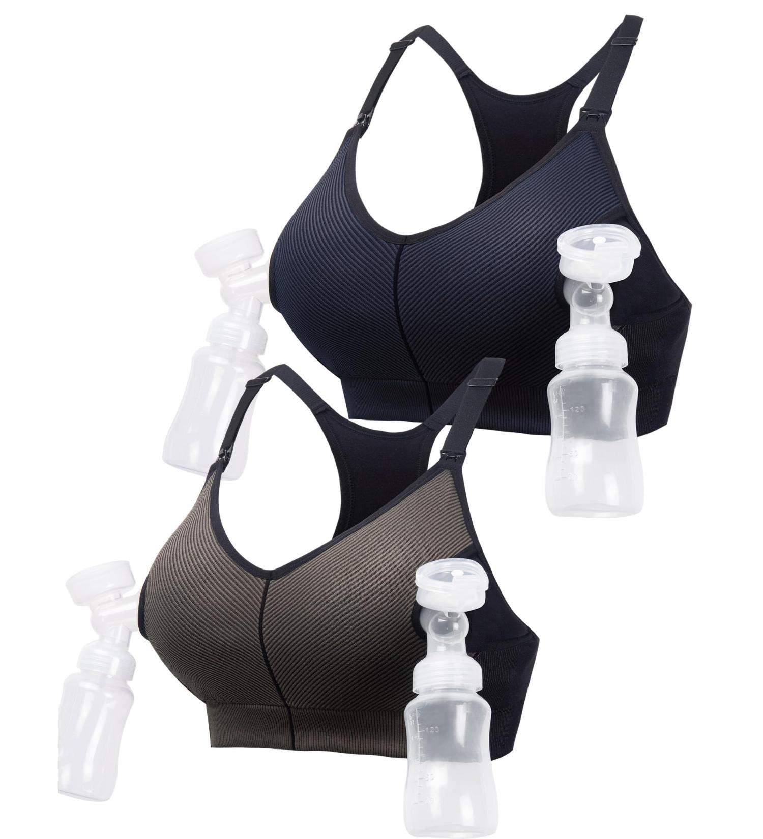 HOFISH Women's Pumping Sports Bra | Padded Medium Support Racerback | Seamless High Impact Yoga Exercise Athletic Bras | M 2pcs Black/Cameo+Black/Deep Blue - Buy Online on GoSupps.com