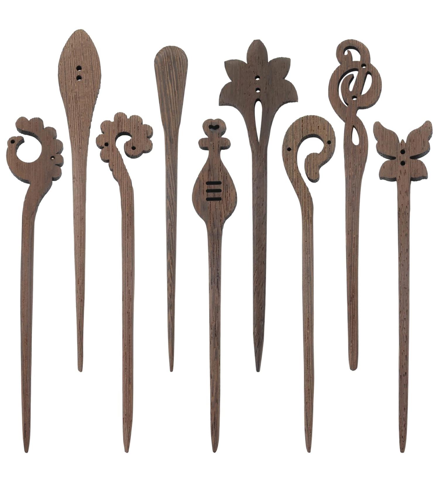 9 Pack Handmade Chinese Brown Wood Hair Sticks - Elegant Hairpins and Clips for Bun Chignon - Decorative Wooden Chopsticks for Hair - Buy Online on GoSupps.com