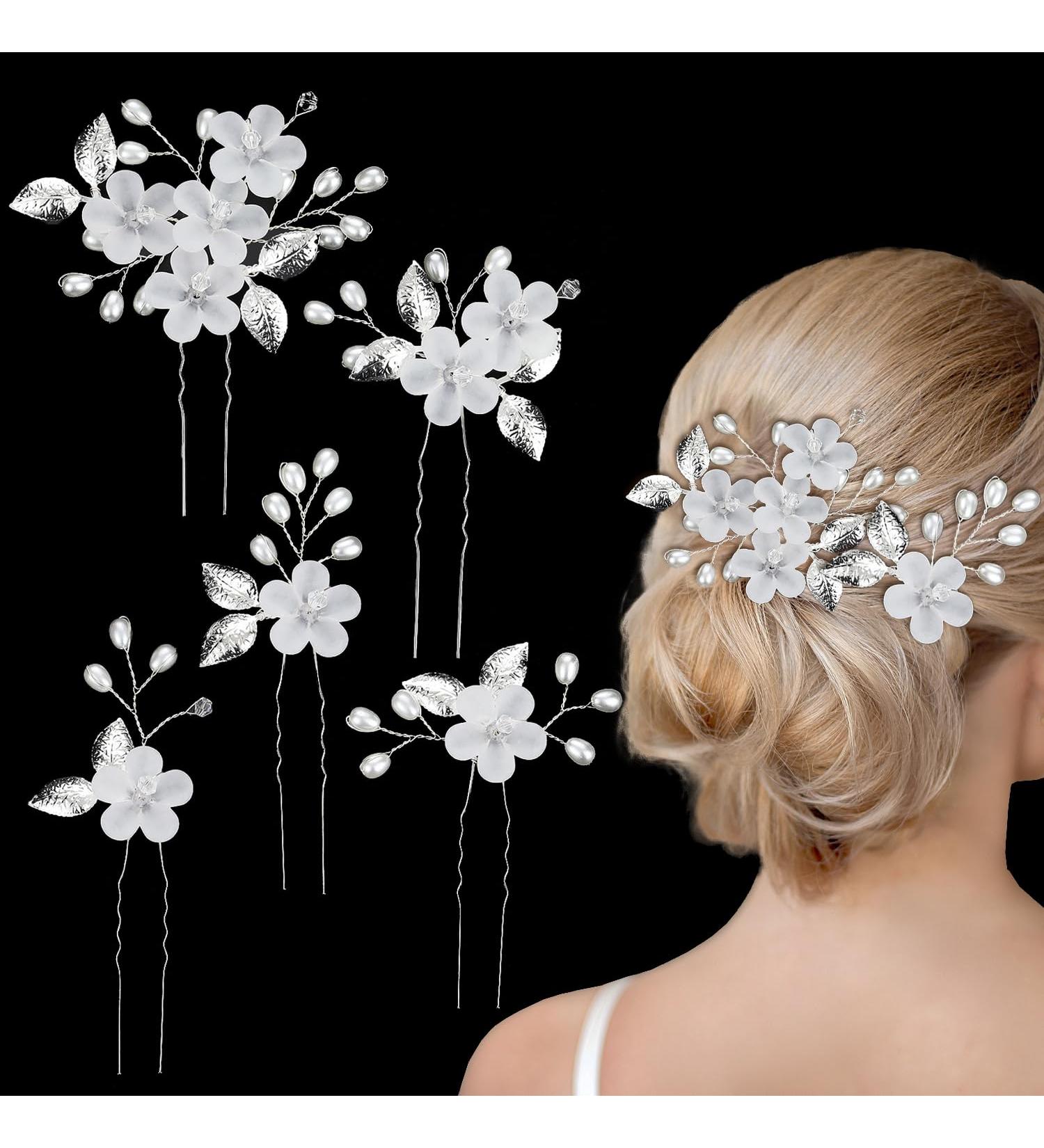 Bridal Hair Accessories Wedding Hair Accessories For Women Bridal Hair Pins Bridesmaid Hair Accessories Flower Bridal Hair Clips U-Shaped Wedding Hair Clips For Women Girls(Silver) - Buy Online on GoSupps.com