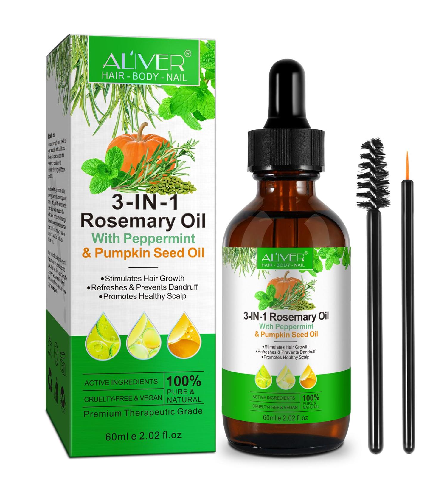 3-in-1 Rosemary Oil with Peppermint & Pumpkin Seed Oil for Hair Growth | 100% Pure & Natural - 60ml - Buy Online on GoSupps.com