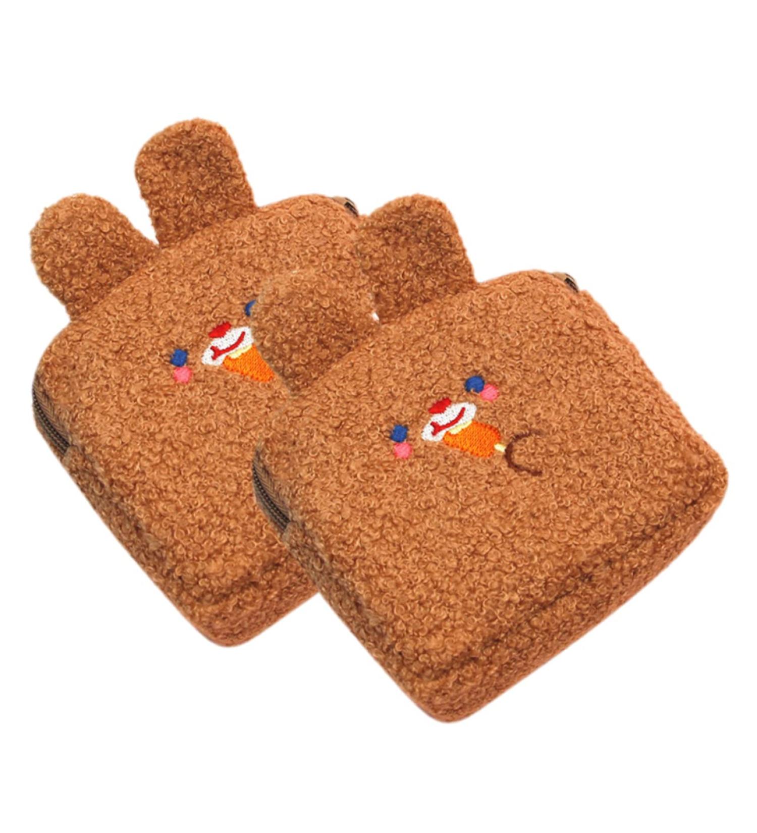 SOLUSTRE 2pcs Plush Coin Purse and Makeup Bag Set | Tampon & Pad Holder | Cute Light Brown Cosmetic Storage Pouch - Buy Online on GoSupps.com