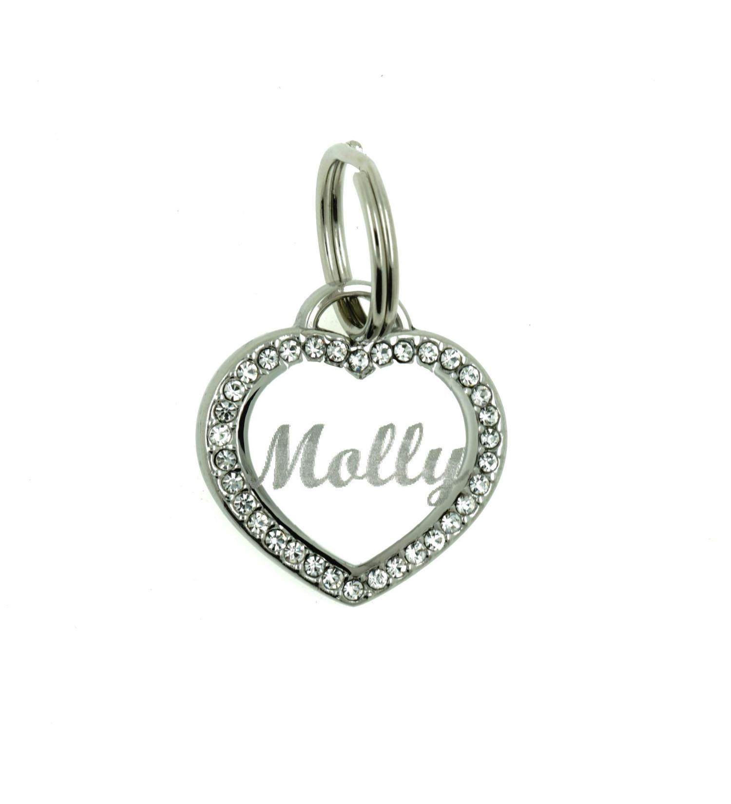 Custom Engraved Stainless Steel Pet ID Bling Tag with Rhinestones - Personalized Heart Shape for Dogs and Cats - Buy Online on GoSupps.com